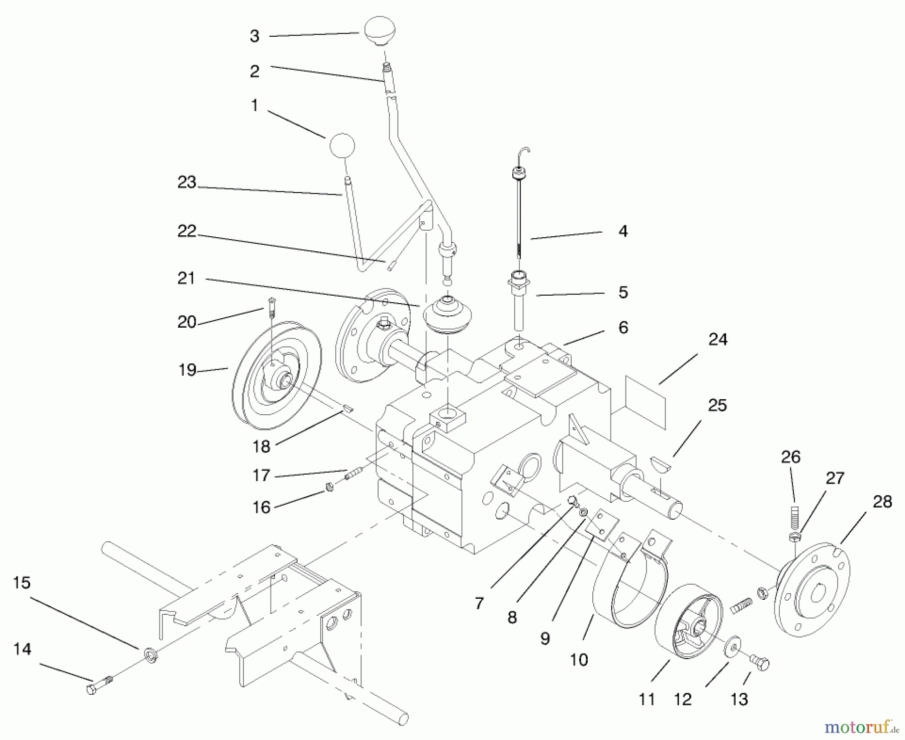 Toro Neu Mowers, Lawn & Garden Tractor Seite 1 73363 (312-8) - Toro 312-8 Garden Tractor, 1997 (7900001-7999999) TRANSMISSION ASSEMBLY