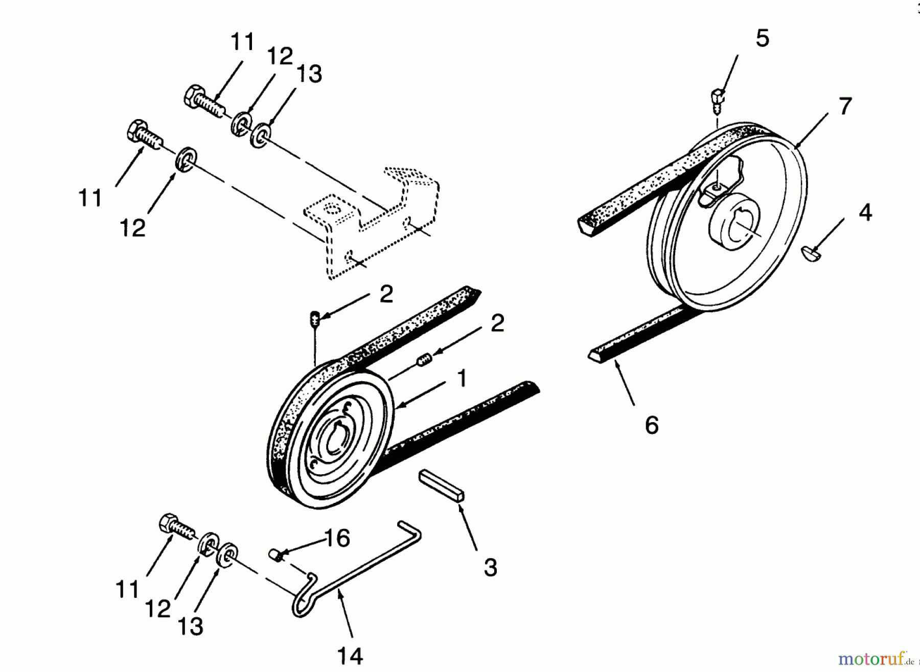 Toro Neu Mowers, Lawn & Garden Tractor Seite 1 73380 (312-8) - Toro 312-8 Garden Tractor, 1993 (3900001-3999999) DRIVE BELT AND PULLEYS