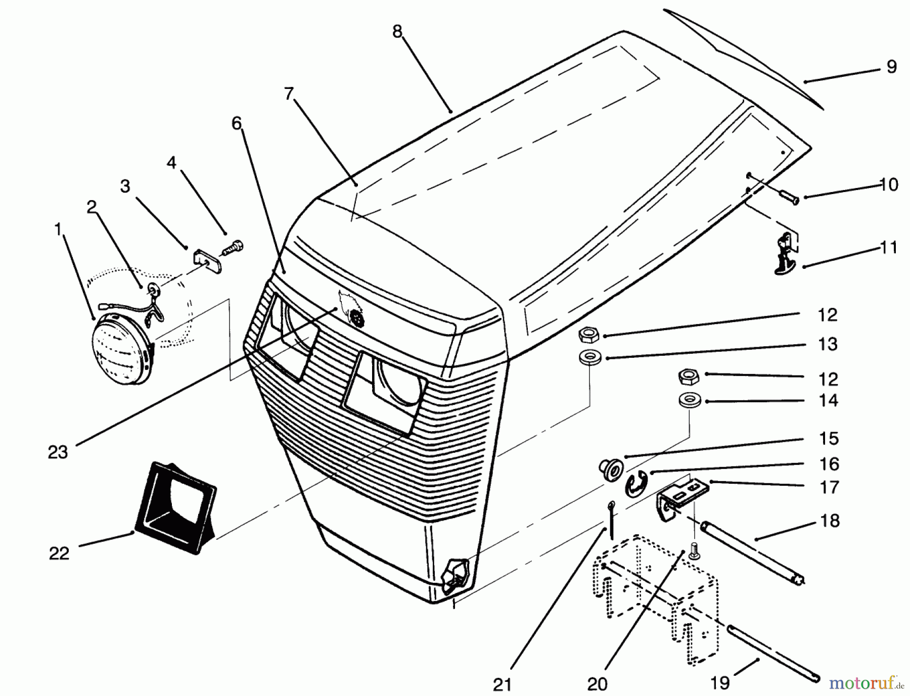 Toro Neu Mowers, Lawn & Garden Tractor Seite 1 73400 (314-8) - Toro 314-8 Garden Tractor, 1994 (4900001-4999999) HOOD ASSEMBLY