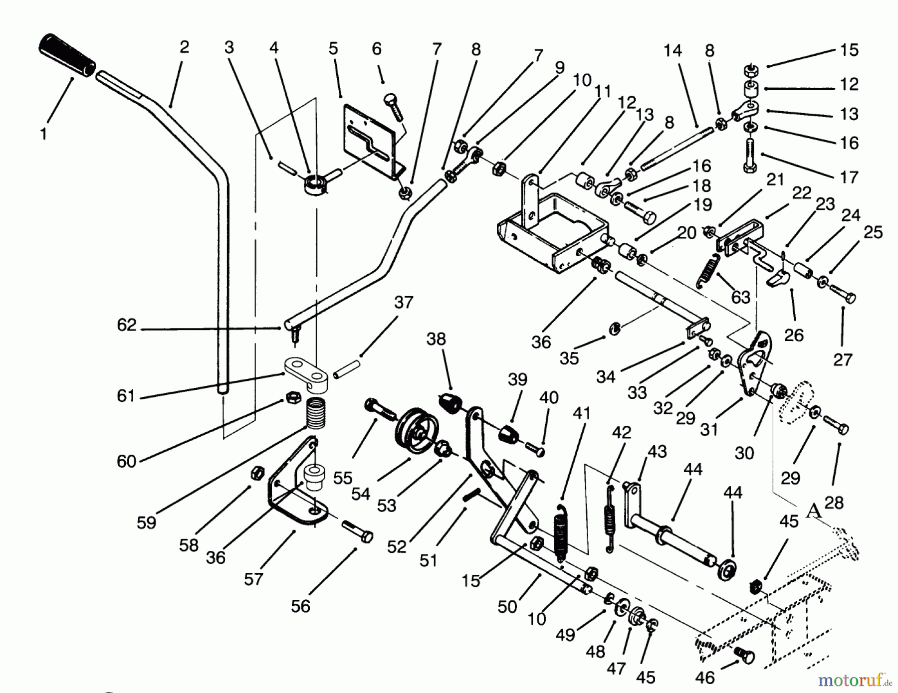  Toro Neu Mowers, Lawn & Garden Tractor Seite 1 73401 (314-H) - Toro 314-H Garden Tractor, 1995 (5900001-5900260) CLUTCH, BRAKE MOTION CONTROL LINKAGE
