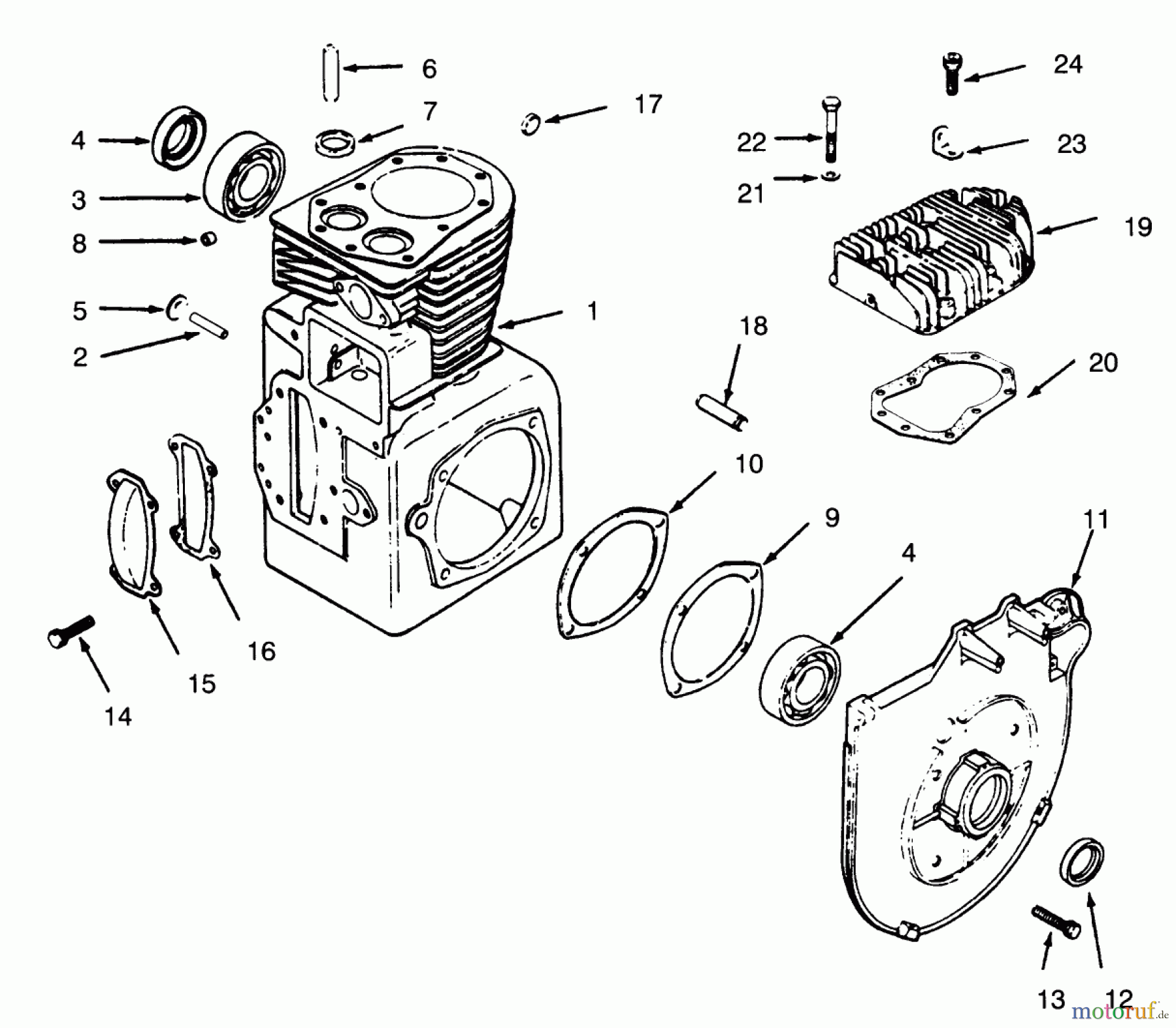Toro Neu Mowers, Lawn & Garden Tractor Seite 1 73401 (314-H) - Toro 314-H Garden Tractor, 1995 (5900001-5900260) CRANKCASE AND CYLINDER HEAD