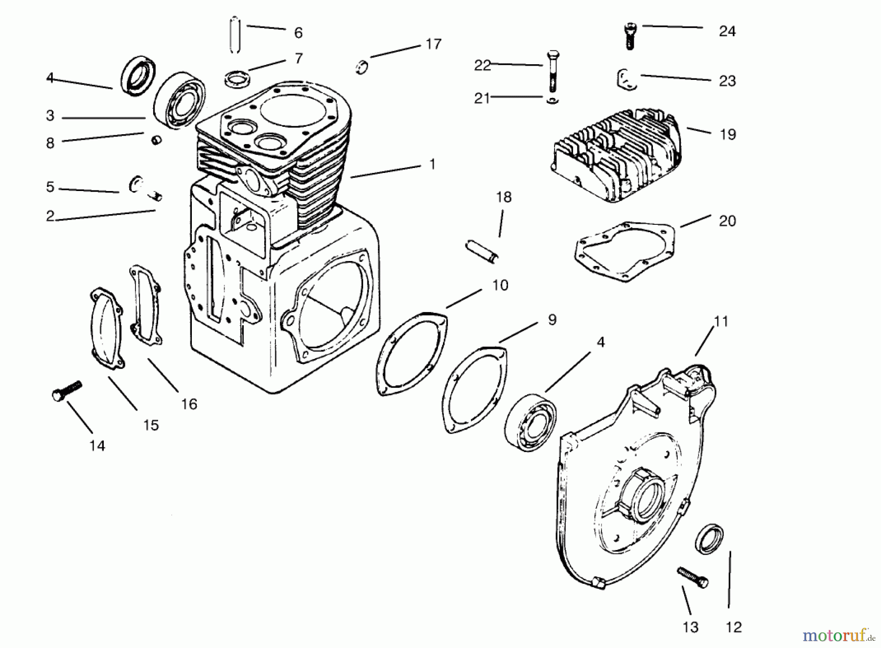  Toro Neu Mowers, Lawn & Garden Tractor Seite 1 73403 (314-H) - Toro 314-H Garden Tractor, 1997 (7900001-7999999) CRANKCASE AND CYLINDER HEAD