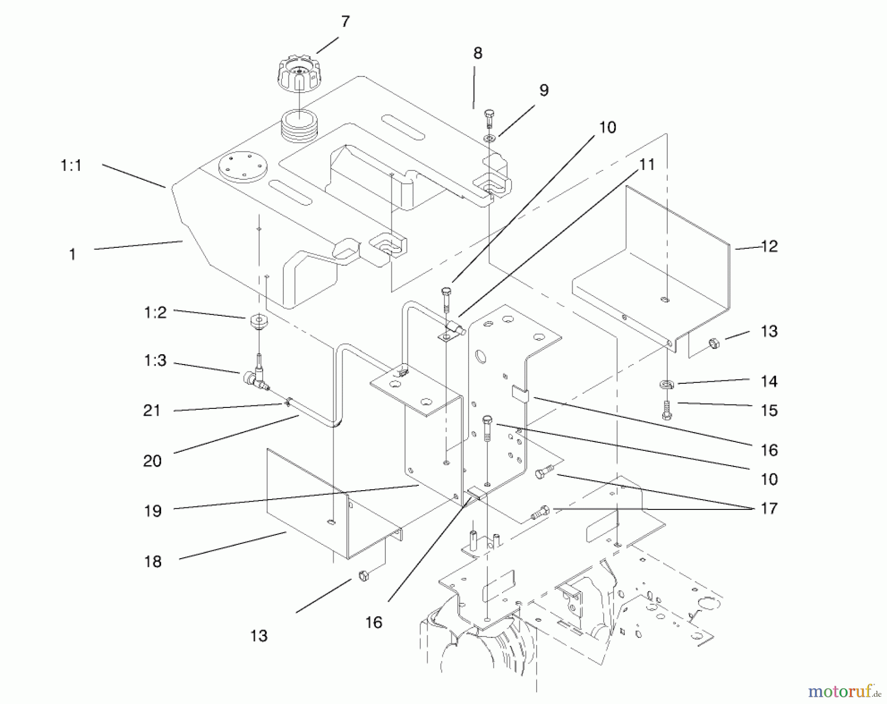 Toro Neu Mowers, Lawn & Garden Tractor Seite 1 73403 (314-H) - Toro 314-H Garden Tractor, 1997 (7900001-7999999) FUEL TANK ASSEMBLY