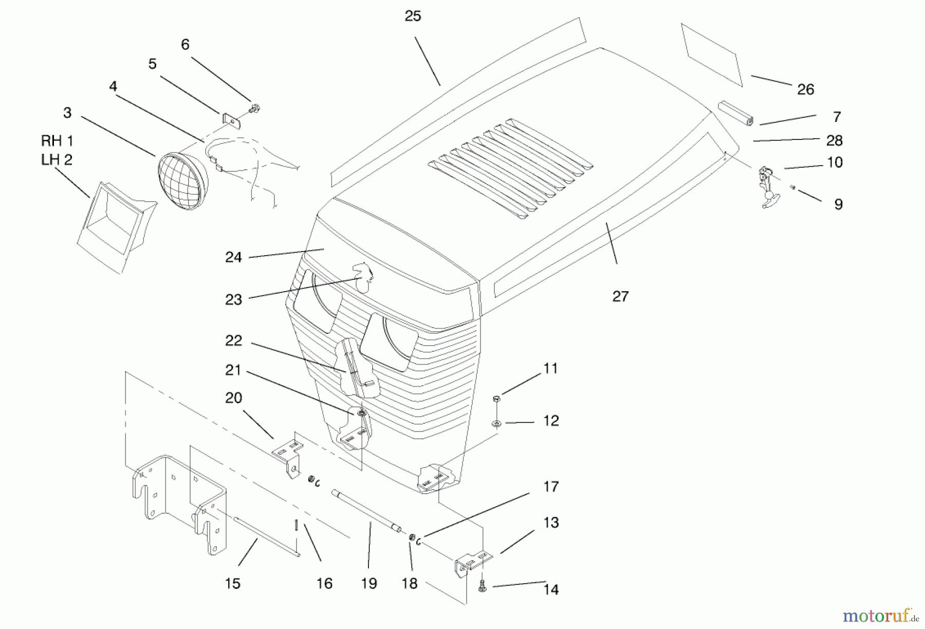 Toro Neu Mowers, Lawn & Garden Tractor Seite 1 73403 (314-H) - Toro 314-H Garden Tractor, 1997 (7900001-7999999) HOOD ASSEMBLY