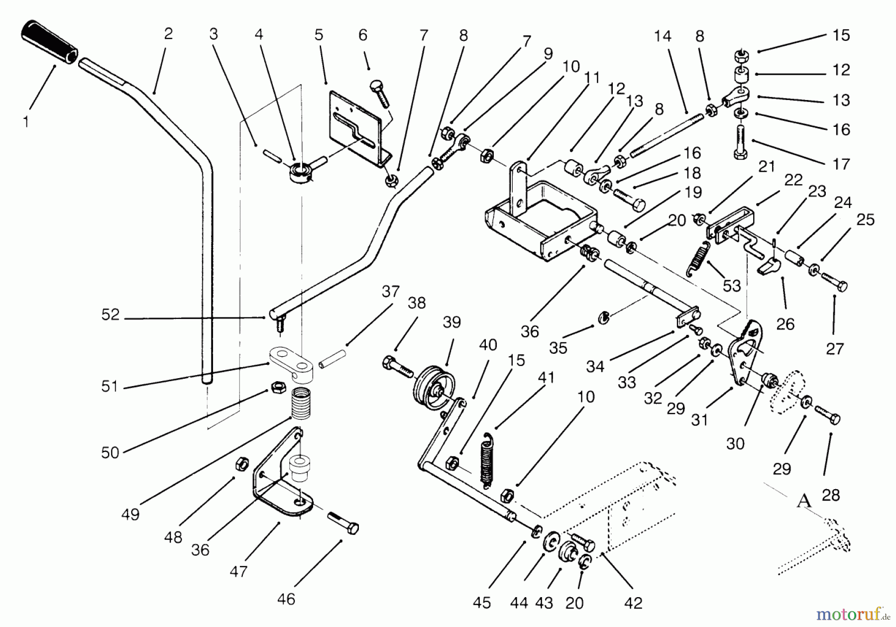 Toro Neu Mowers, Lawn & Garden Tractor Seite 1 73421 (416-H) - Toro 416-H Garden Tractor, 1994 (4900001-4999999) CLUTCH BRAKE MOTION CONTROL LINKAGE