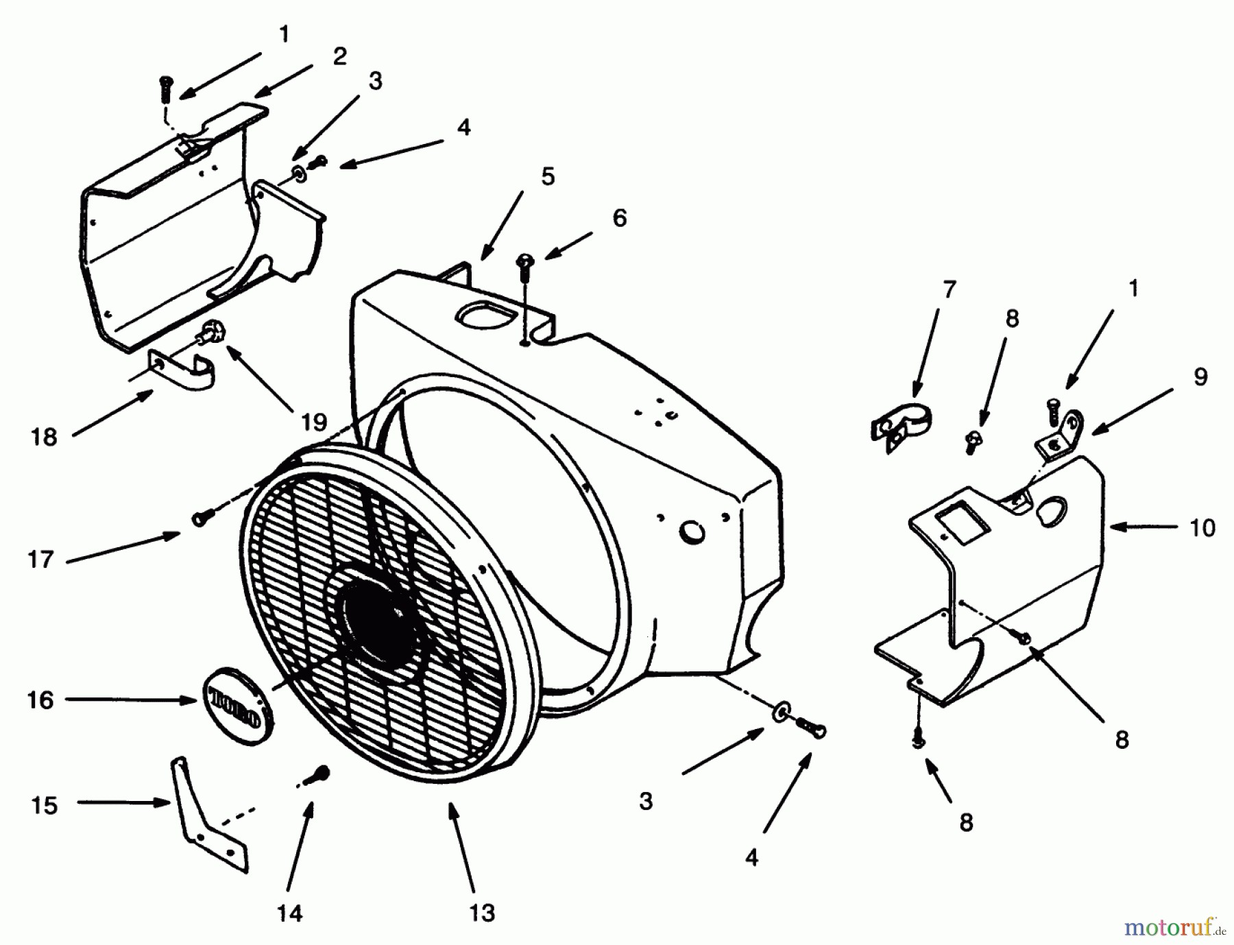 Toro Neu Mowers, Lawn & Garden Tractor Seite 1 73421 (416-H) - Toro 416-H Garden Tractor, 1996 (6900001-6999999) BLOWER HOUSING