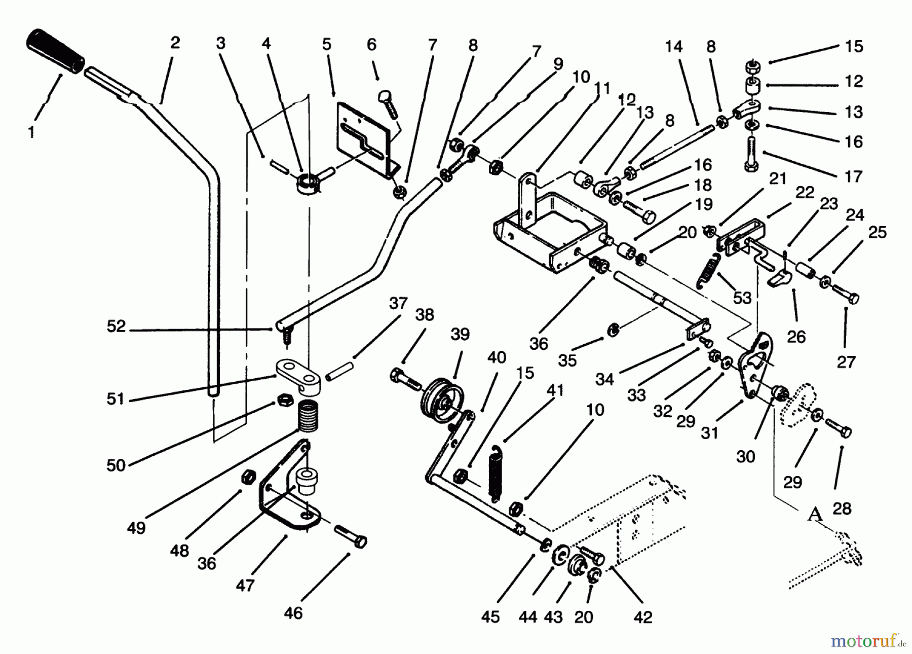Toro Neu Mowers, Lawn & Garden Tractor Seite 1 73421 (416-H) - Toro 416-H Garden Tractor, 1996 (6900001-6999999) CLUTCH, BRAKE MOTION CONTROL LINKAGE