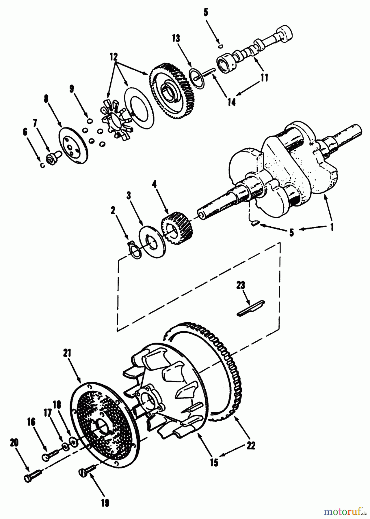 Toro Neu Mowers, Lawn & Garden Tractor Seite 1 73421 (416-H) - Toro 416-H Garden Tractor, 1996 (6900001-6999999) CRANKSHAFT, CAMSHAFT, FLYWHEEL