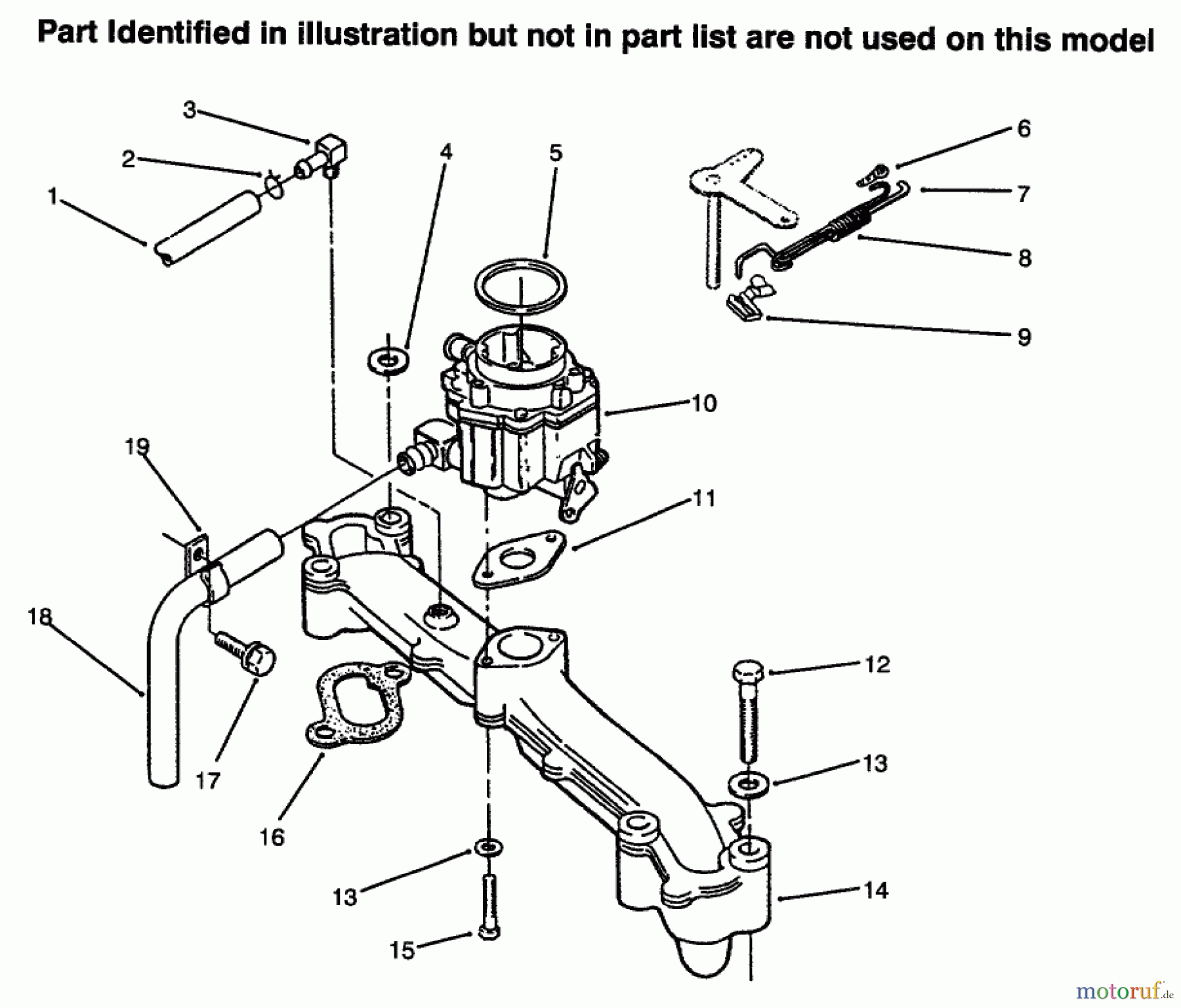 Toro Neu Mowers, Lawn & Garden Tractor Seite 1 73422 (416-8) - Toro 416-8 Garden Tractor, 1996 (6900001-6999999) INTAKE MANIFOLD & CARBURETOR