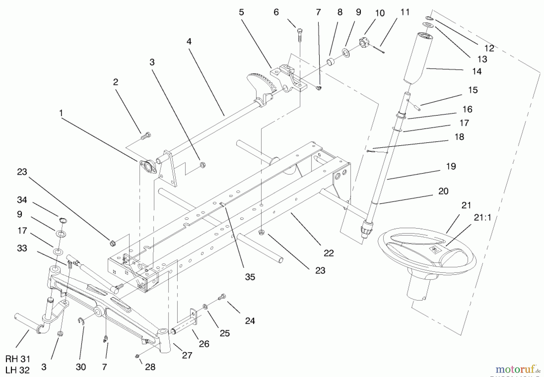 Toro Neu Mowers, Lawn & Garden Tractor Seite 1 73422 (416-8) - Toro 416-8 Garden Tractor, 1997 (7900001-7999999) FRAME AXLE AND STEERING SYSTEM