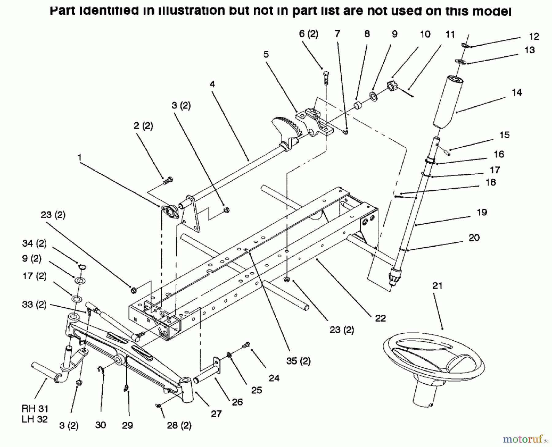  Toro Neu Mowers, Lawn & Garden Tractor Seite 1 73423 (416-H) - Toro 416-H Garden Tractor, 1996 (6900001-6999999) FRAME STEERING