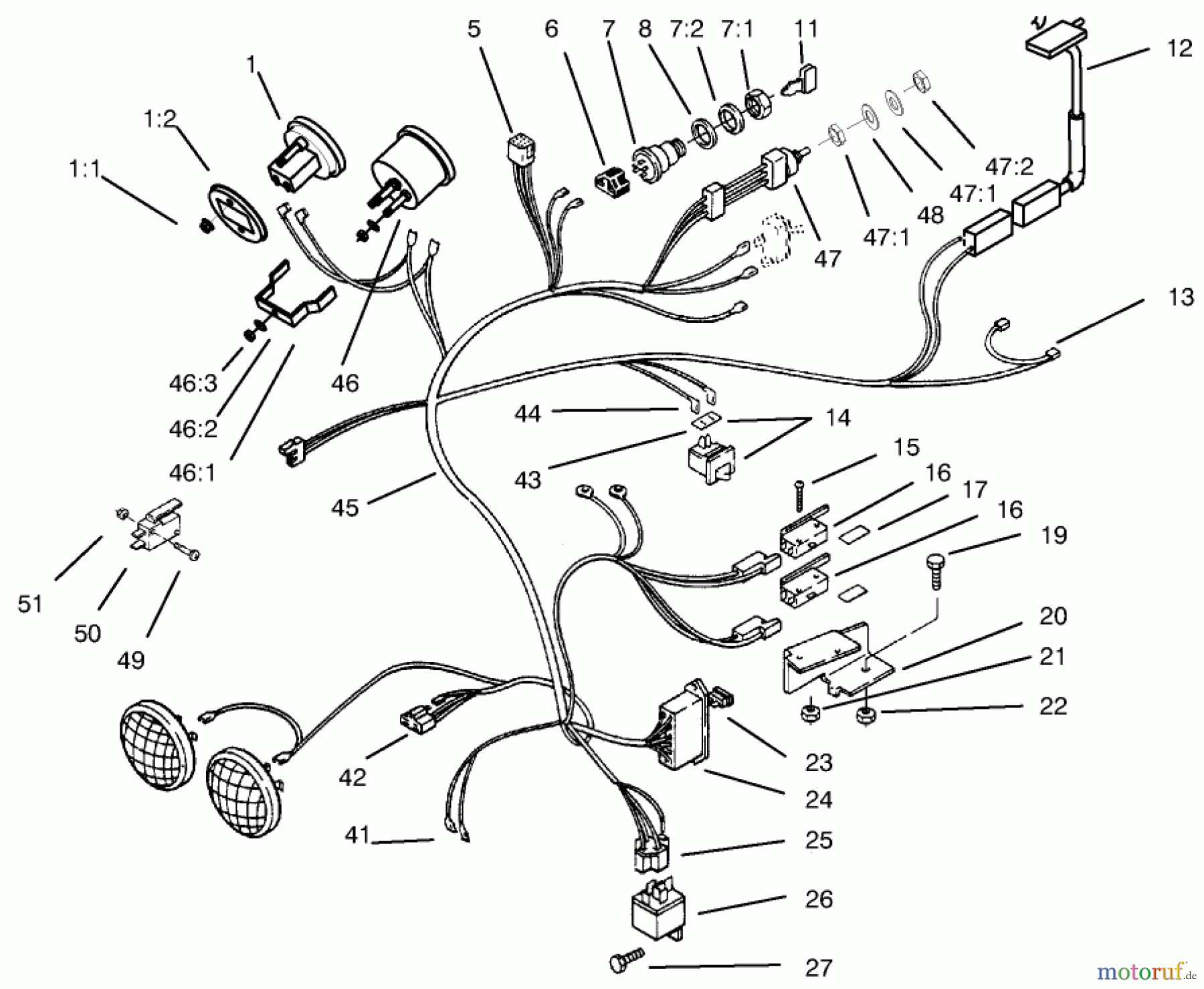  Toro Neu Mowers, Lawn & Garden Tractor Seite 1 73423 (416-H) - Toro 416-H Garden Tractor, 1997 (7900001-7999999) 416-H WIRE HARNESS ATTACHMENT & COMPONENT-S