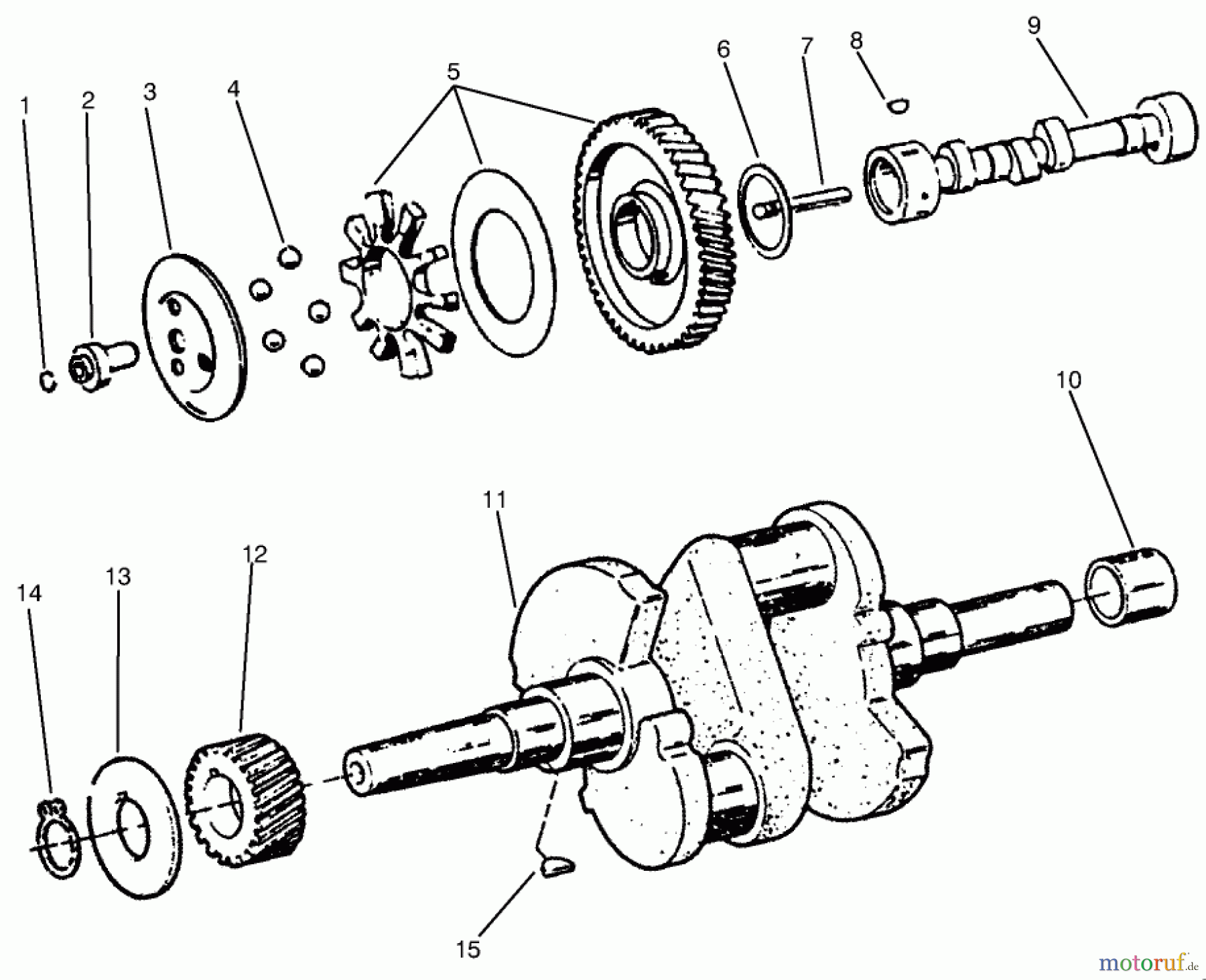 Toro Neu Mowers, Lawn & Garden Tractor Seite 1 73423 (416-H) - Toro 416-H Garden Tractor, 1997 (7900001-7999999) CAM & CRANKSHAFTS
