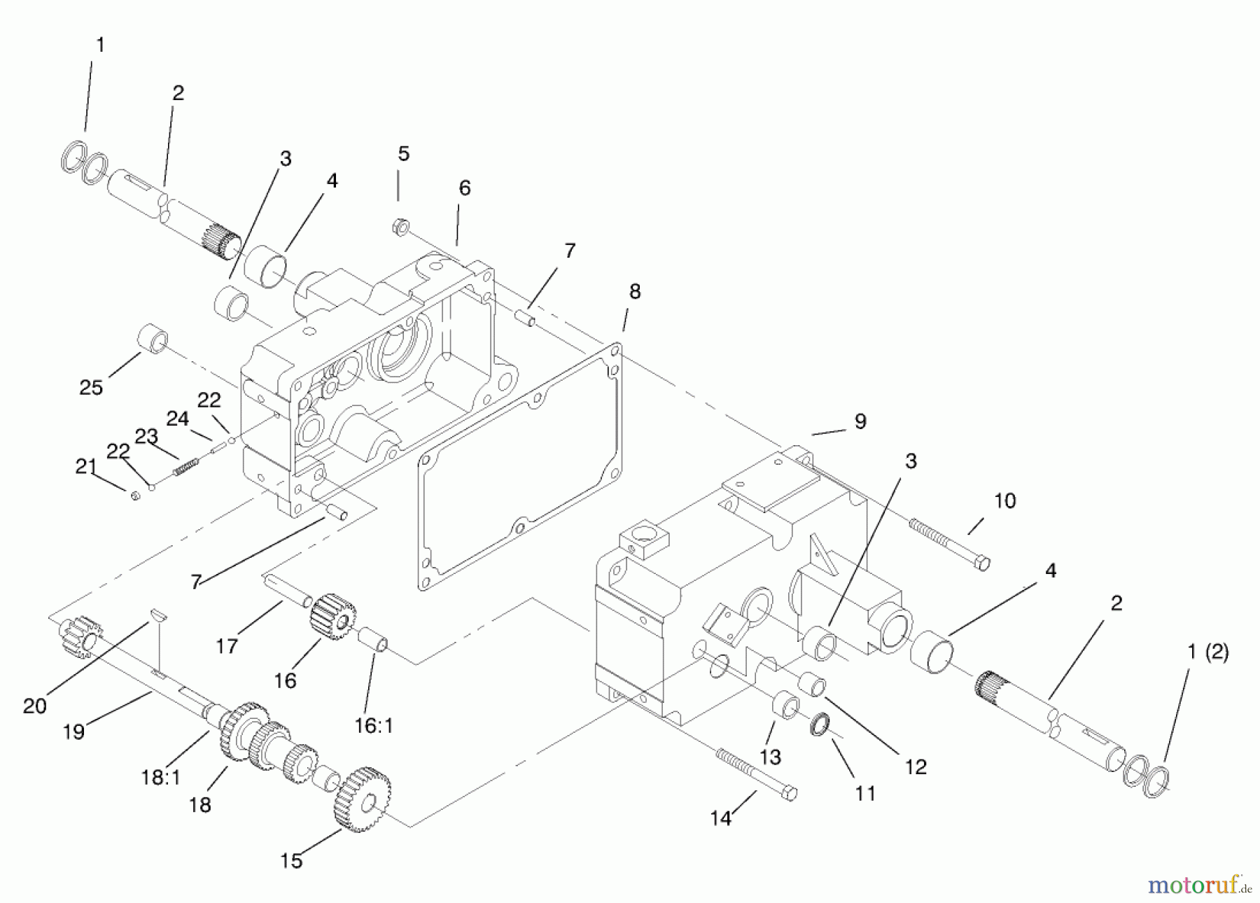 Toro Neu Mowers, Lawn & Garden Tractor Seite 1 73428 (312-8) - Toro 312-8 Garden Tractor, 1998 (8900001-8900499) TRANSMISSION 8-SPEED 4 PINION #1