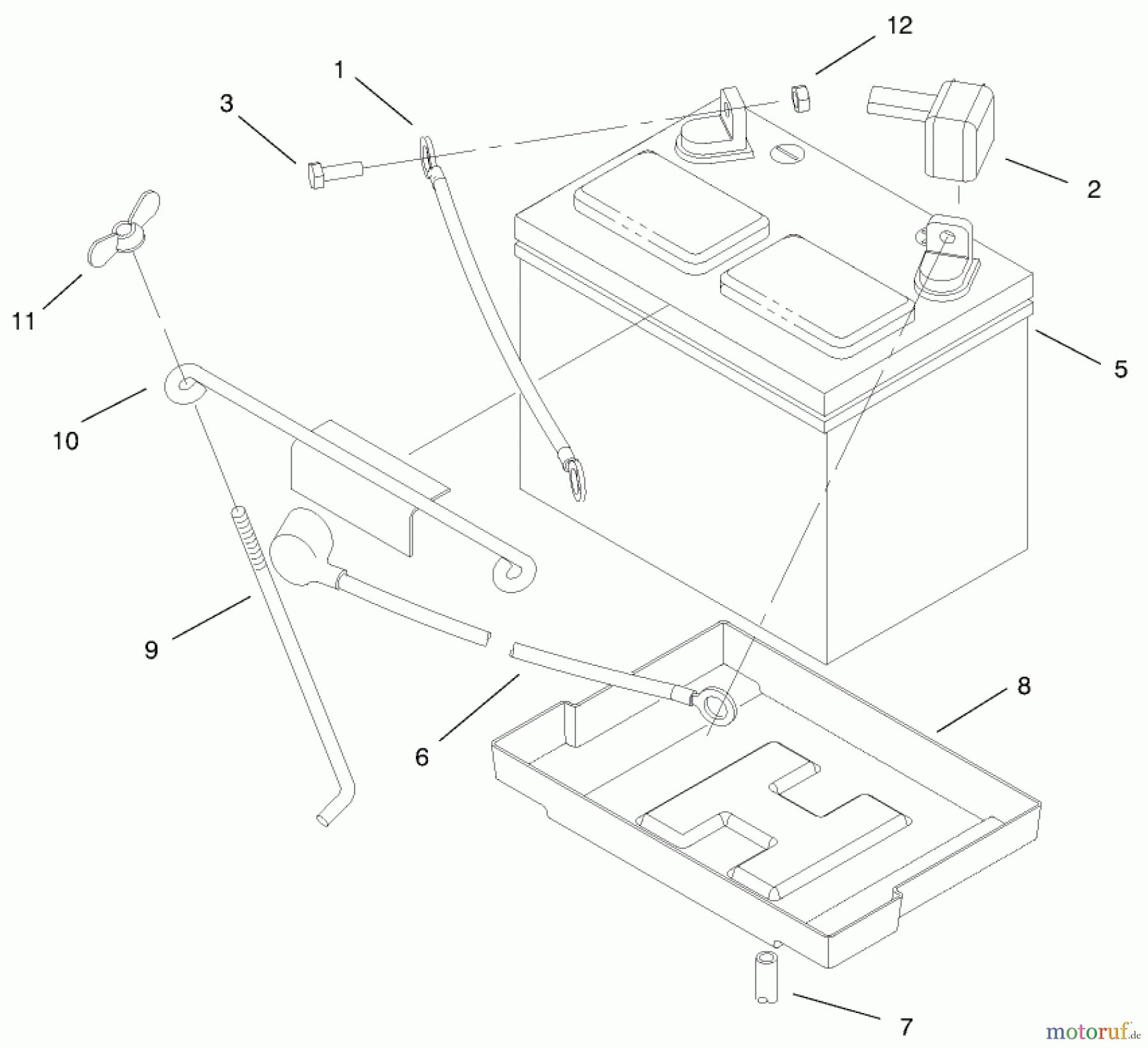Toro Neu Mowers, Lawn & Garden Tractor Seite 1 73429 (312-8) - Toro 312-8 Garden Tractor, 1999 (9900001-9999999) BATTERY ASSEMBLY