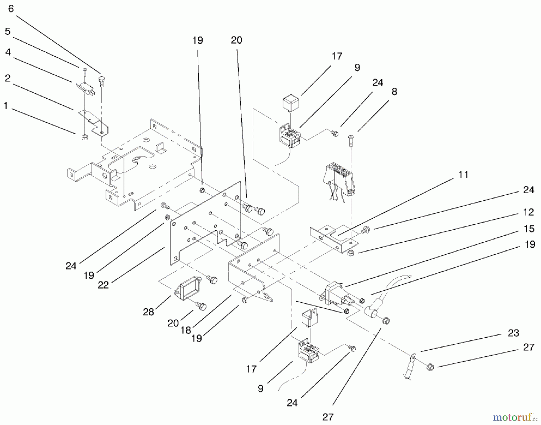 Toro Neu Mowers, Lawn & Garden Tractor Seite 1 73429 (312-8) - Toro 312-8 Garden Tractor, 1999 (9900001-9999999) HOODSTAND ELECTRICAL MOUNTING ASSEMBLY