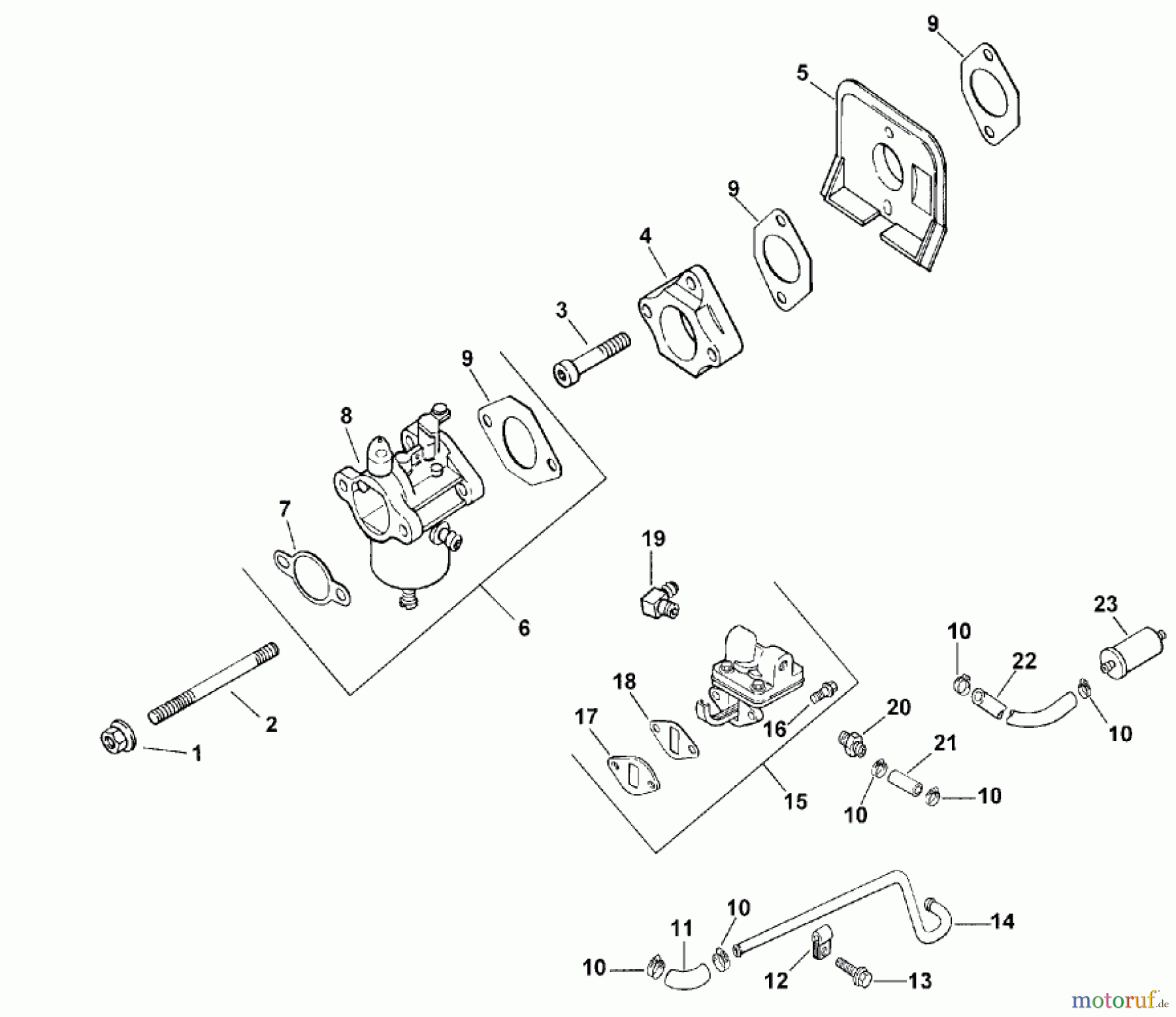 Toro Neu Mowers, Lawn & Garden Tractor Seite 1 73429 (312-8) - Toro 312-8 Garden Tractor, 2001 (210000001-210999999) CARBURETOR AND FUEL PUMP (MODEL 73429 ONLY)