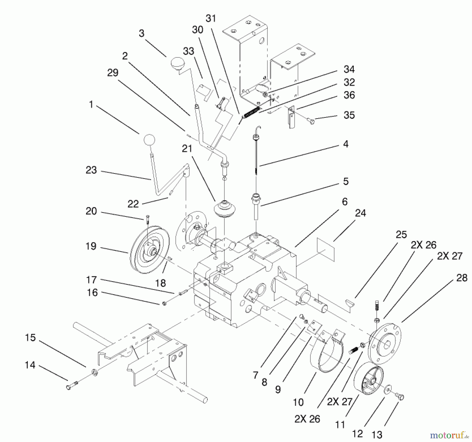  Toro Neu Mowers, Lawn & Garden Tractor Seite 1 73429 (312-8) - Toro 312-8 Garden Tractor, 2001 (210000001-210999999) TRANSAXLE ASSEMBLY