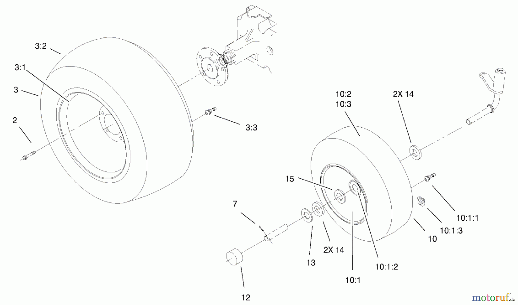 Toro Neu Mowers, Lawn & Garden Tractor Seite 1 73449 (314-8) - Toro 314-8 Garden Tractor, 2001 (210000001-210999999) WHEELS ASSEMBLY