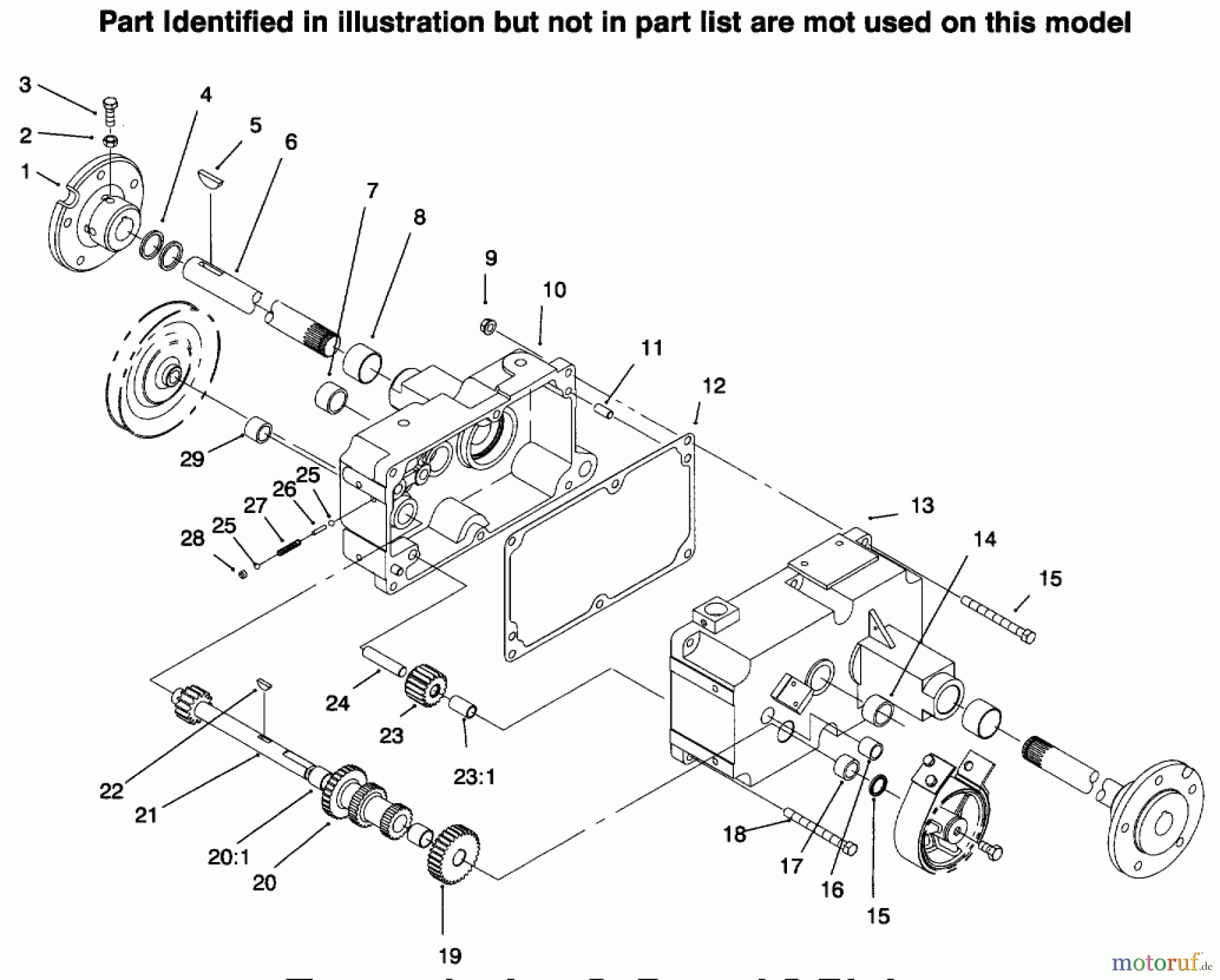  Toro Neu Mowers, Lawn & Garden Tractor Seite 1 73441 (416-8) - Toro 416-8 Garden Tractor, 1996 (69000001-69999999) TRANSMISSION 8-SPEED 8 PINION #1