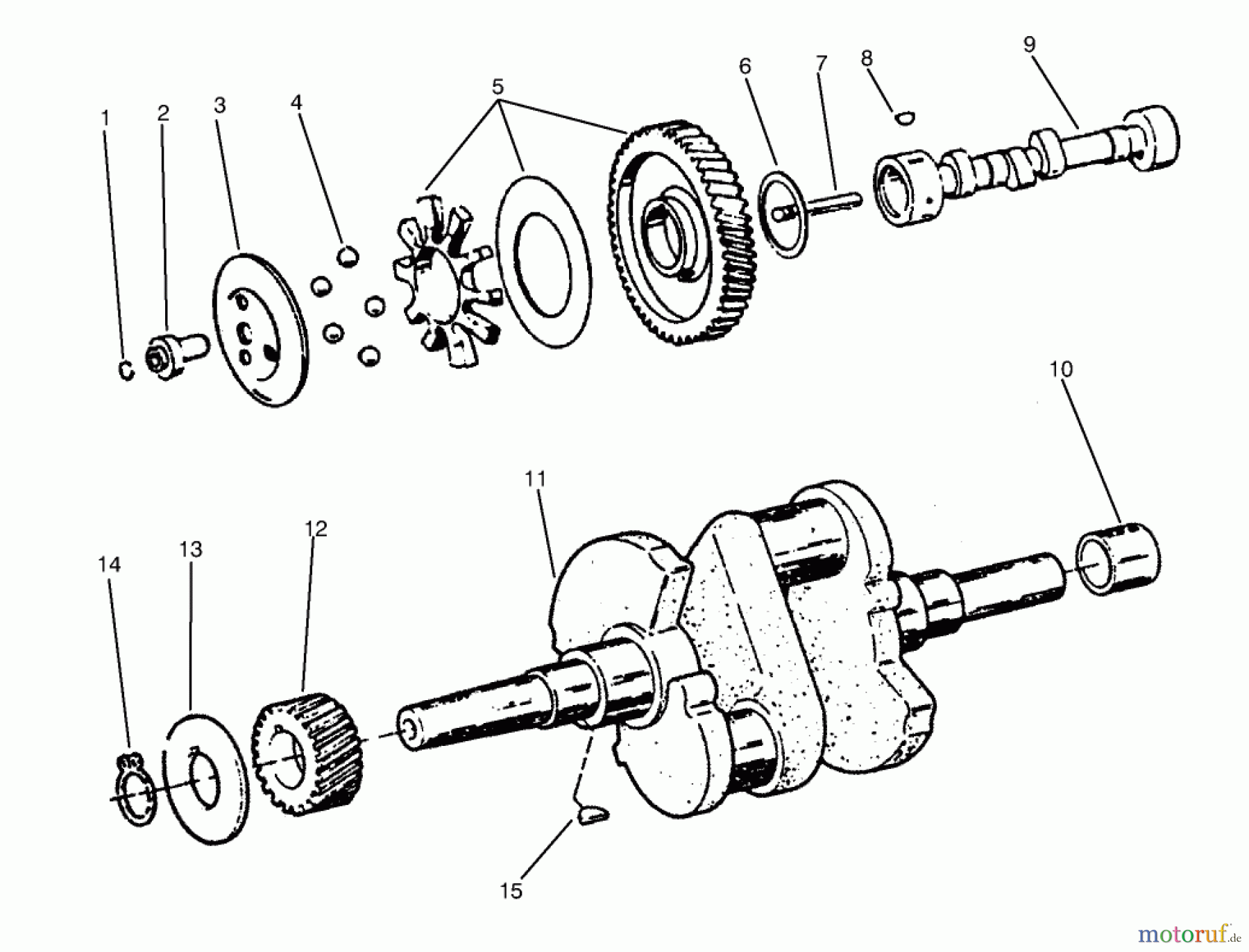 Toro Neu Mowers, Lawn & Garden Tractor Seite 1 73441 (416-8) - Toro 416-8 Garden Tractor, 1997 (7900001-7999999) CAM & CRANKSHAFTS
