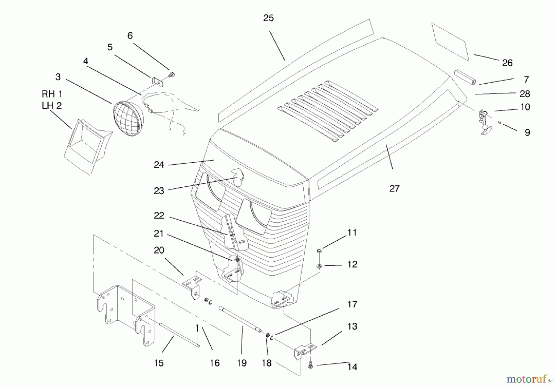 Toro Neu Mowers, Lawn & Garden Tractor Seite 1 73441 (416-8) - Toro 416-8 Garden Tractor, 1997 (7900001-7999999) HOOD ASSEMBLY