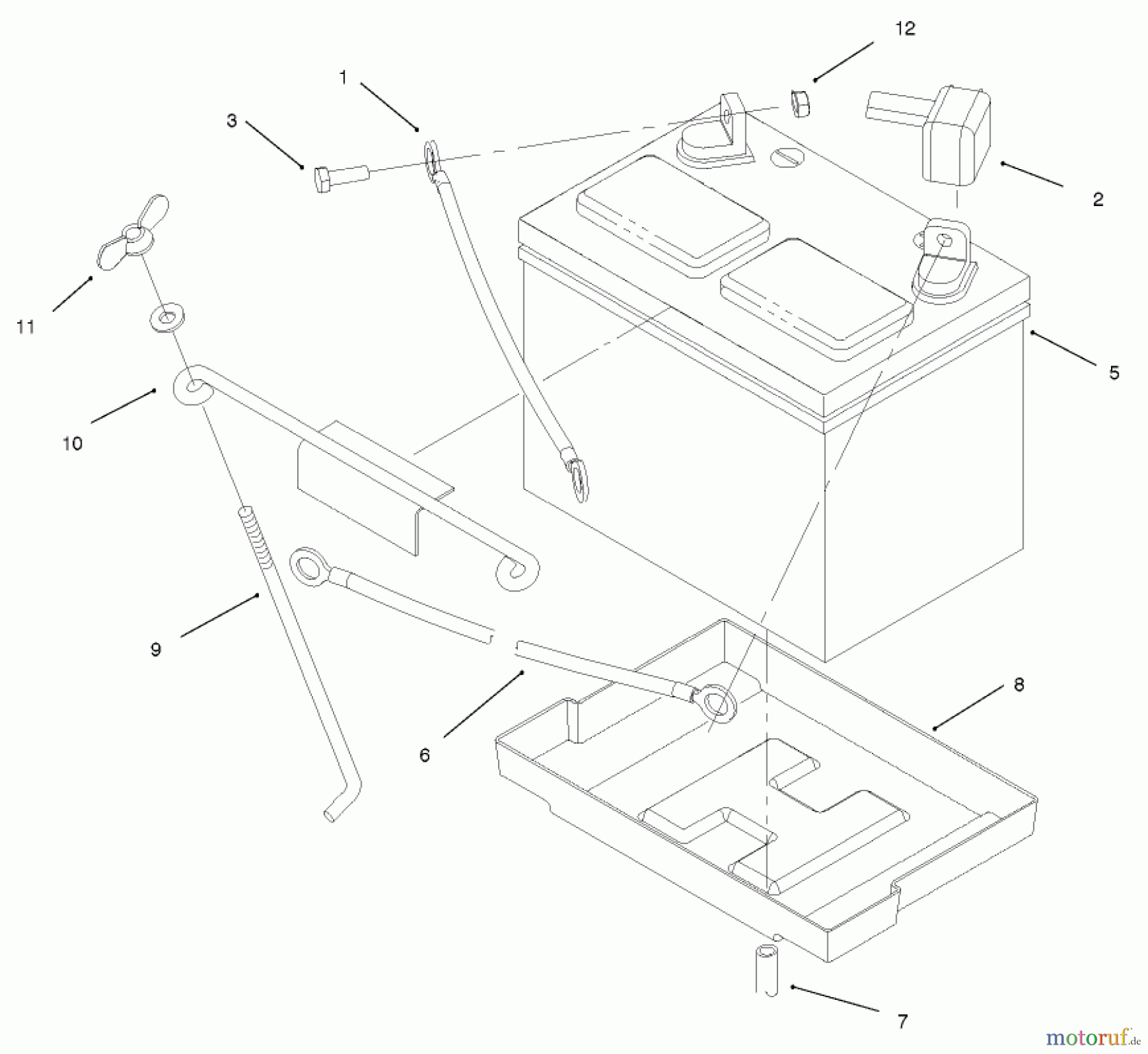 Toro Neu Mowers, Lawn & Garden Tractor Seite 1 73448 (314-8) - Toro 314-8 Garden Tractor, 1998 (8900500-8999999) BATTERY ASSEMBLY