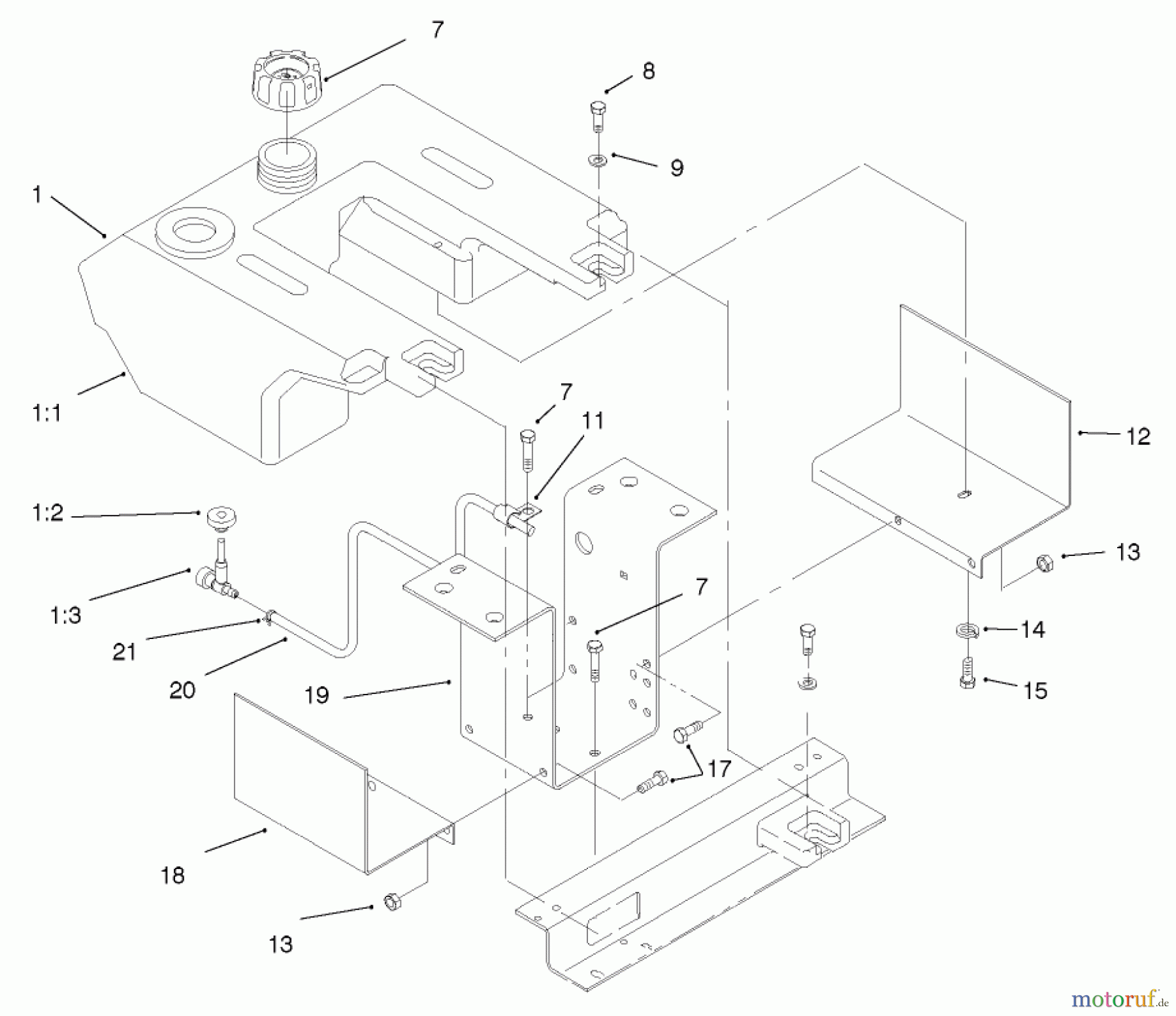Toro Neu Mowers, Lawn & Garden Tractor Seite 1 73448 (314-8) - Toro 314-8 Garden Tractor, 1998 (8900500-8999999) FUEL TANK ASSEMBLY
