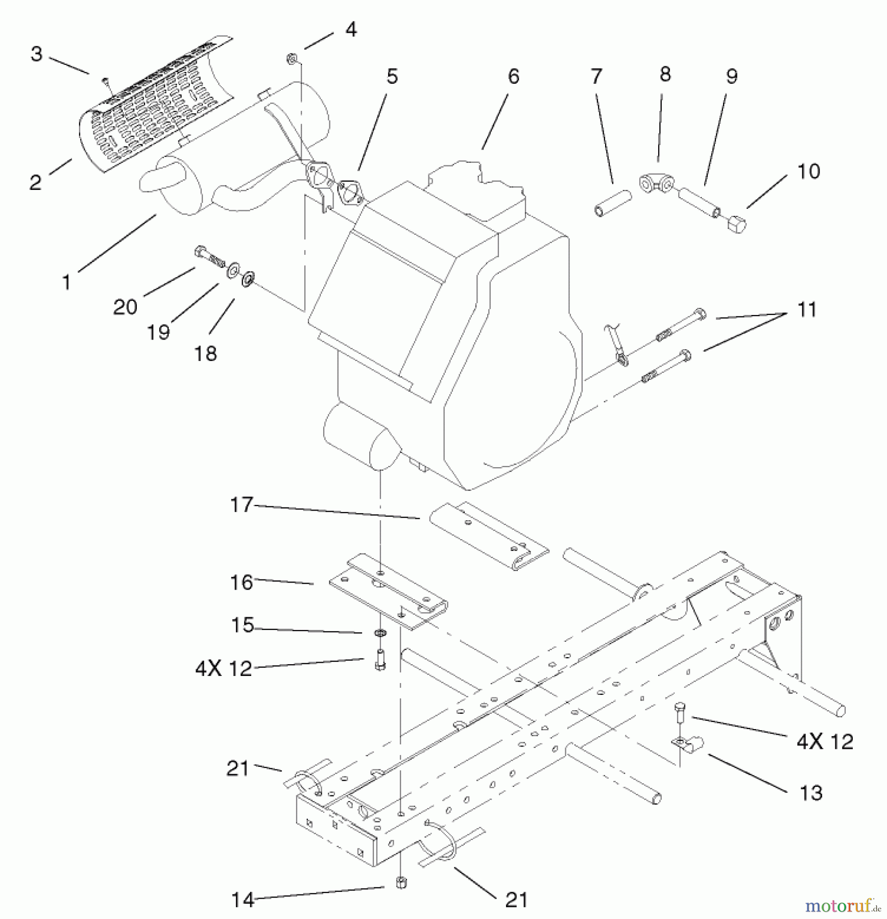 Toro Neu Mowers, Lawn & Garden Tractor Seite 1 73450 (315-8) - Toro 315-8 Garden Tractor, 2003 (230000001-230999999) ENGINE AND EXHAUST ASSEMBLY