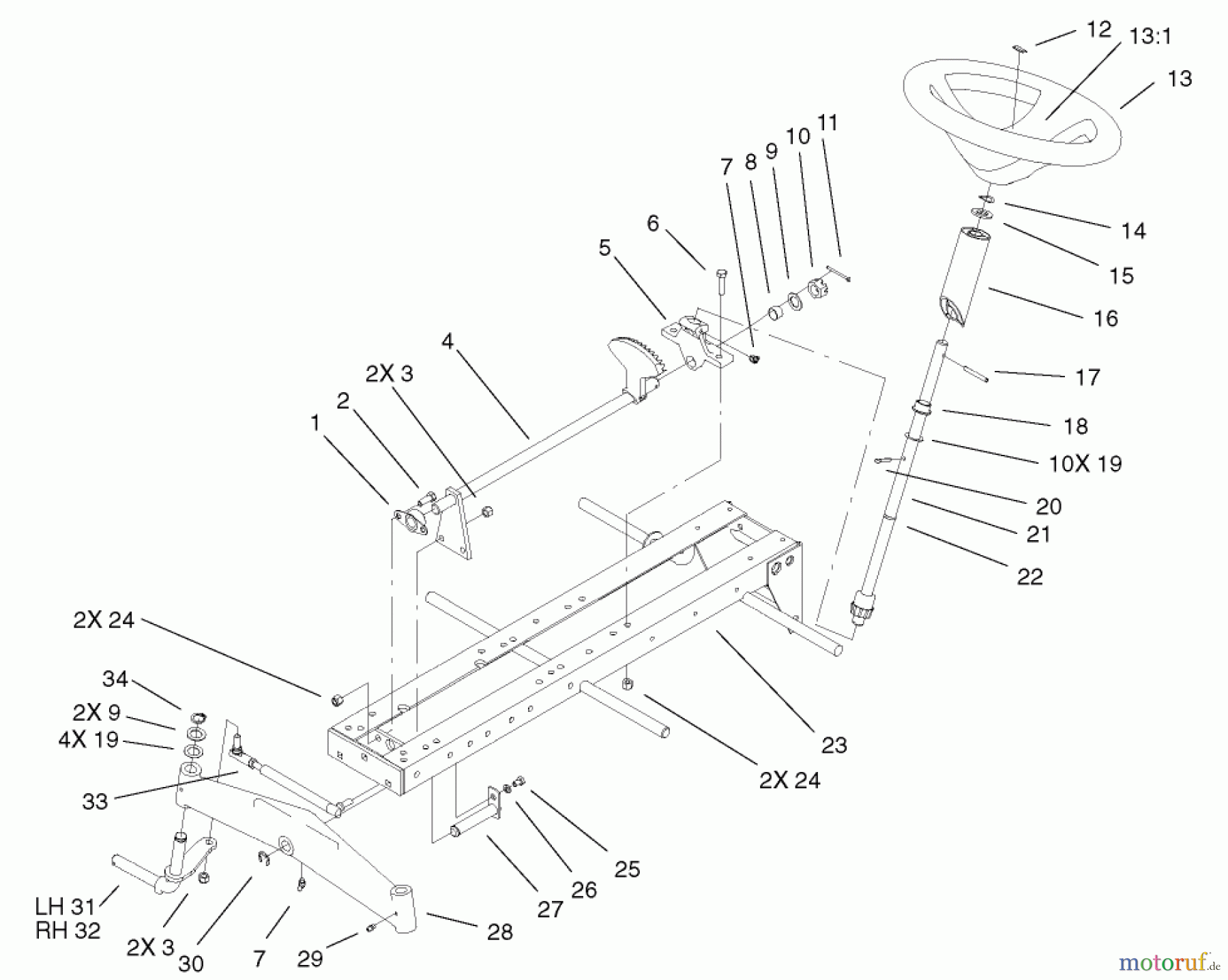Toro Neu Mowers, Lawn & Garden Tractor Seite 1 73450 (315-8) - Toro 315-8 Garden Tractor, 2003 (230000001-230999999) FRAME, AXLE, AND STEERING ASSEMBLY