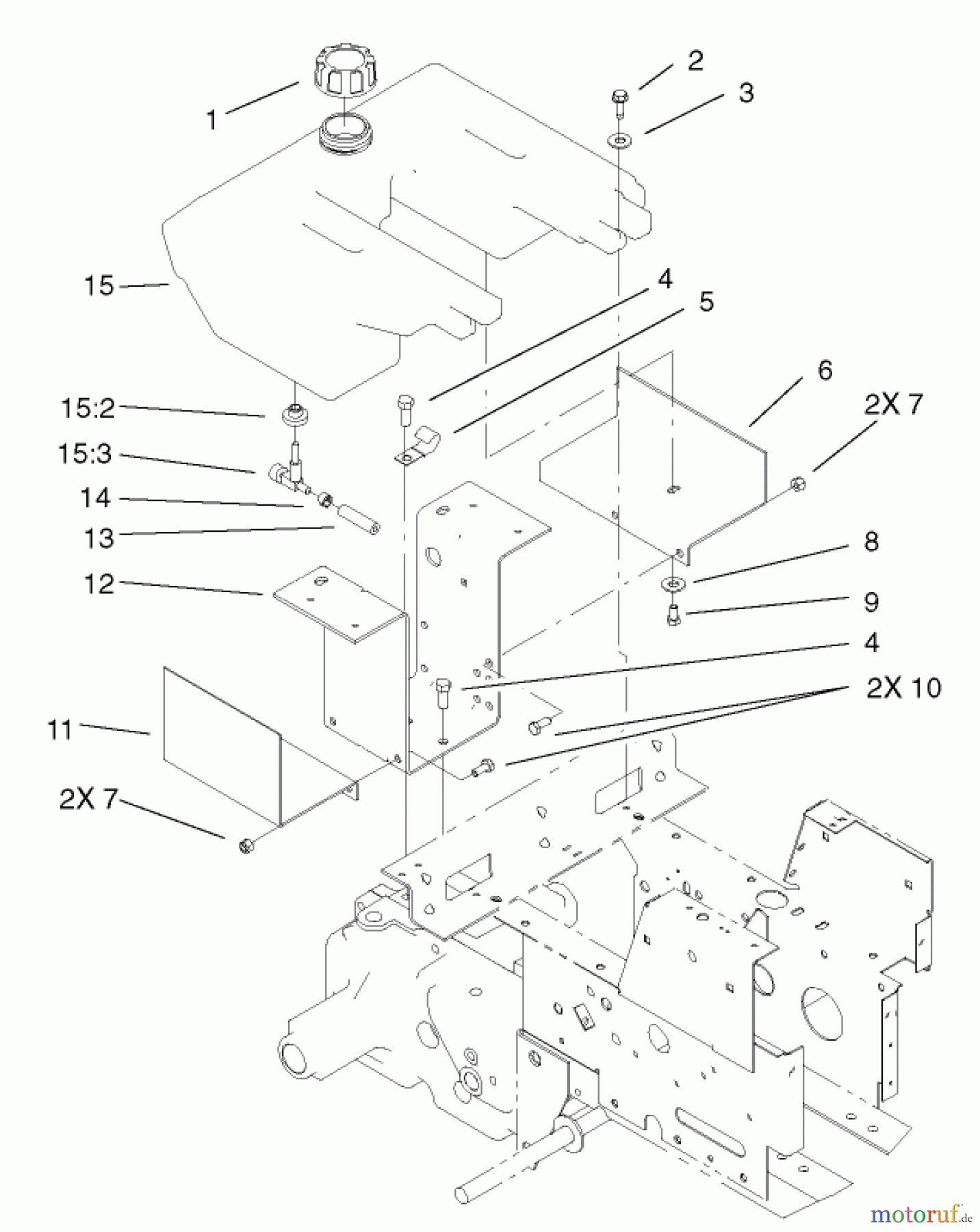 Toro Neu Mowers, Lawn & Garden Tractor Seite 1 73450 (315-8) - Toro 315-8 Garden Tractor, 2003 (230000001-230999999) FUEL TANK ASSEMBLY