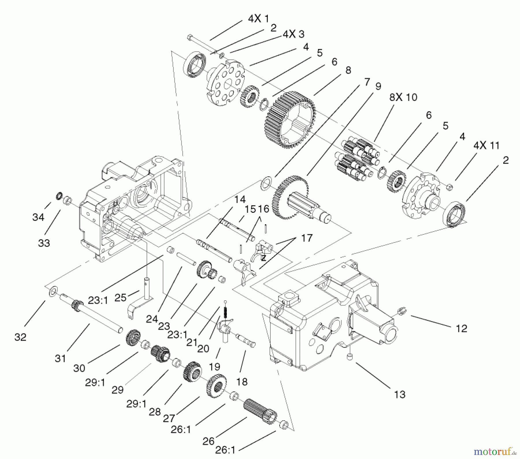 Toro Neu Mowers, Lawn & Garden Tractor Seite 1 73450 (315-8) - Toro 315-8 Garden Tractor, 2003 (230000001-230999999) TRANSMISSION GEAR ASSEMBLY