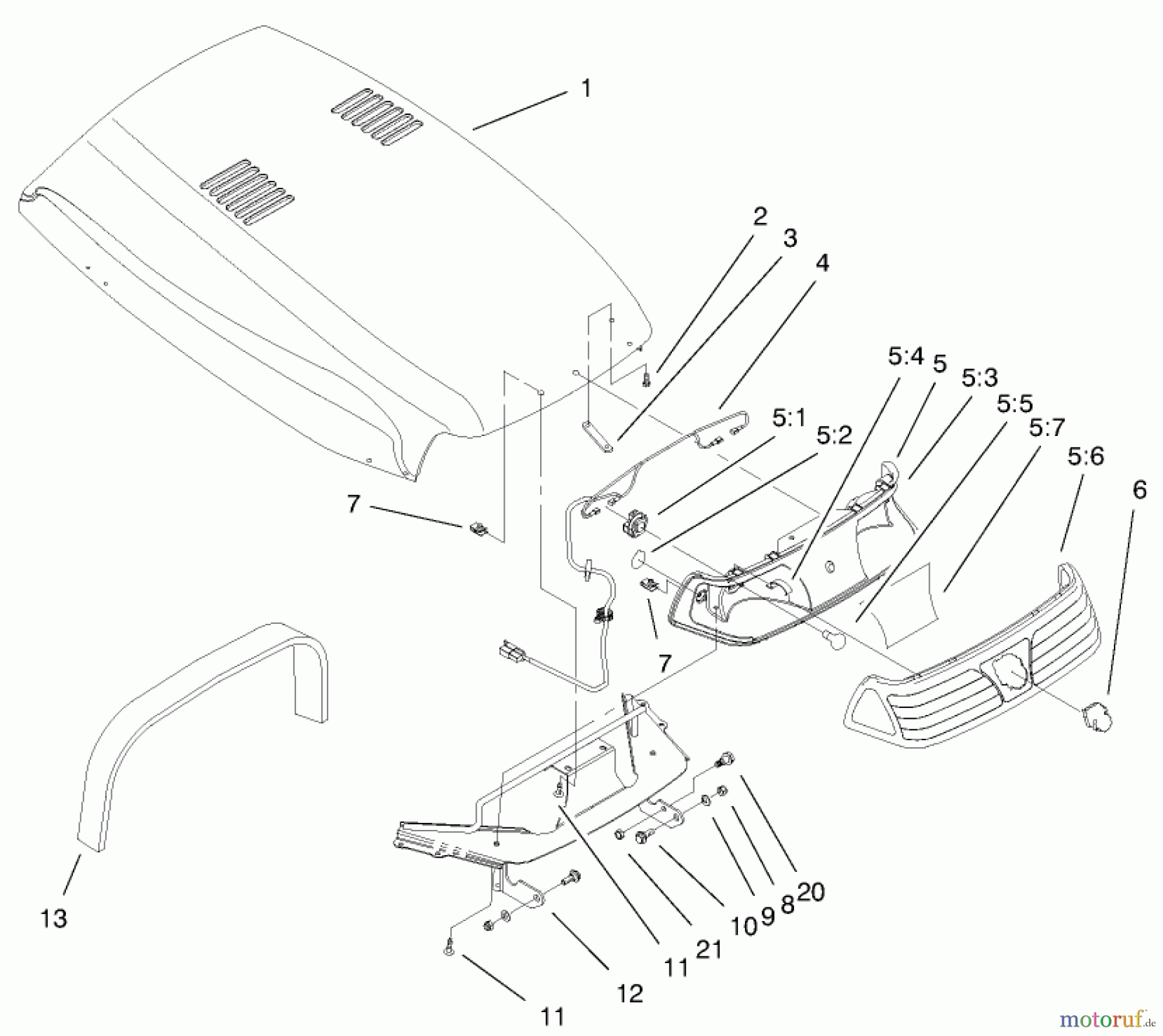 Toro Neu Mowers, Lawn & Garden Tractor Seite 1 73542 (520xi) - Toro 520xi Garden Tractor, 2000 (000000001-000999999) HOOD & HEADLIGHT ASSEMBLY