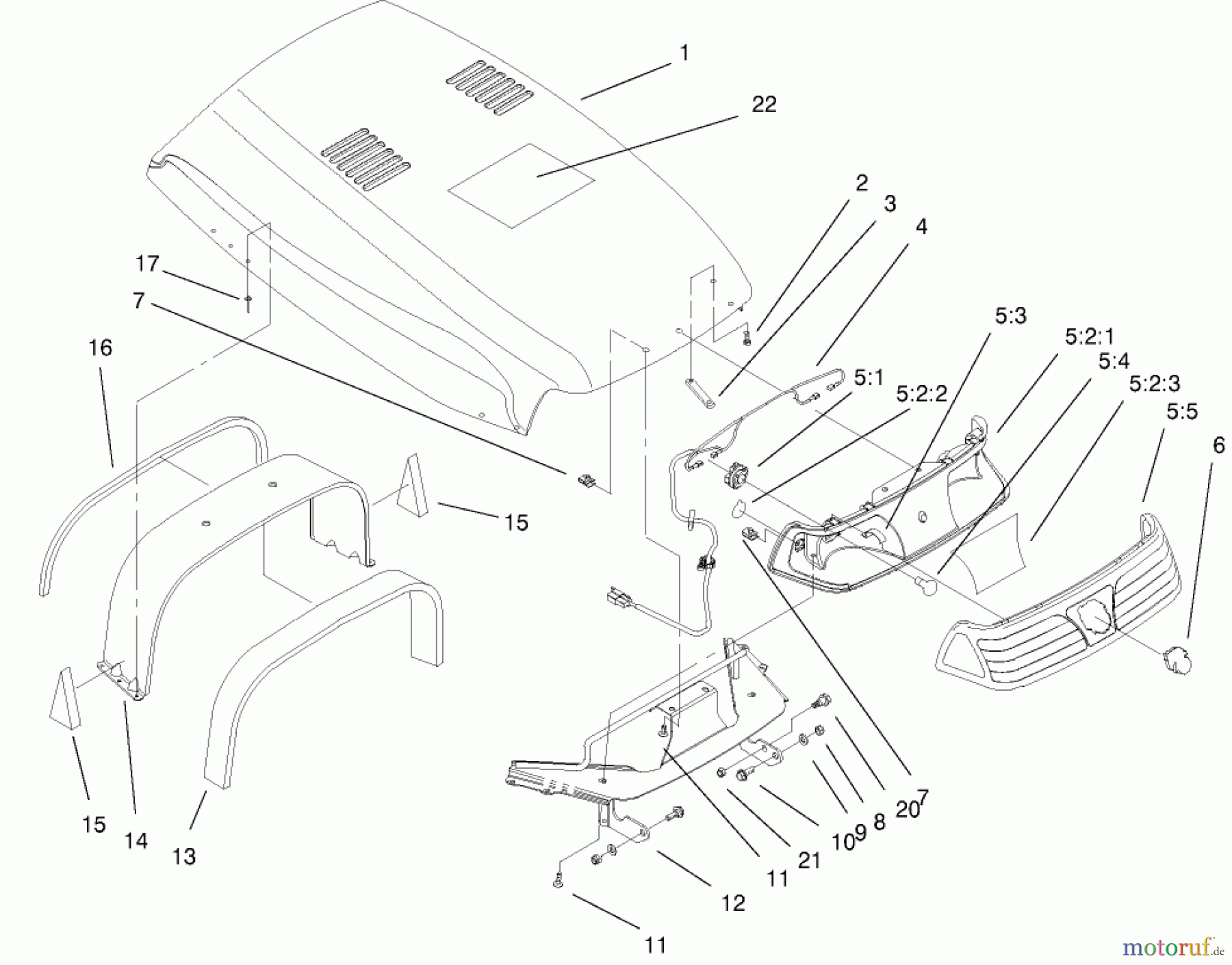 Toro Neu Mowers, Lawn & Garden Tractor Seite 1 73471 (518xi) - Toro 518xi Garden Tractor, 2000 (200000001-200999999) HOOD & HEADLIGHT ASSEMBLY
