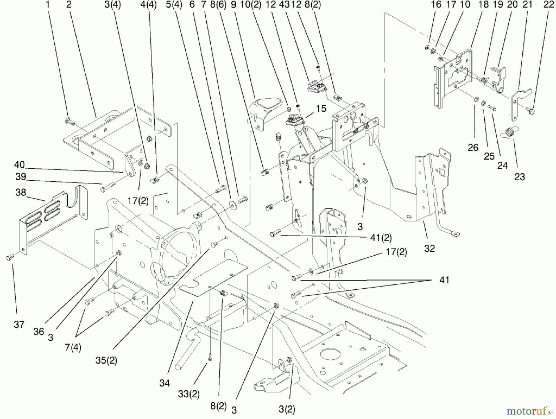  Toro Neu Mowers, Lawn & Garden Tractor Seite 1 73471 (518xi) - Toro 518xi Garden Tractor, 2000 (200000001-200999999) STEERING TOWER & FUEL TANK SUPPORT ASSEMBLY