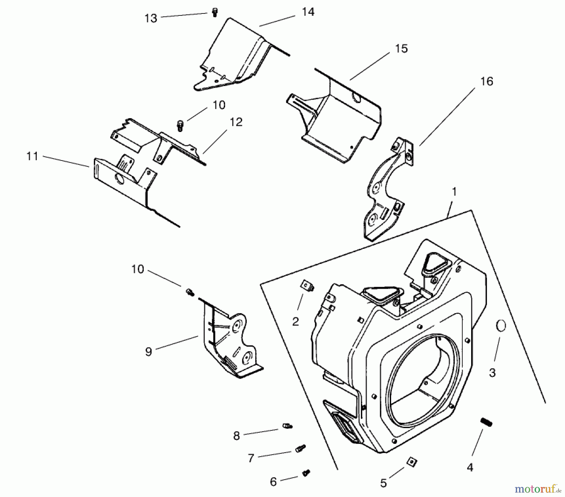 Toro Neu Mowers, Lawn & Garden Tractor Seite 1 73570 (520xi) - Toro 520xi Garden Tractor, 2002 (220000001-220999999) GROUP 6-BLOWER HOUSING & BAFFLES (MODEL 73471 ONLY)