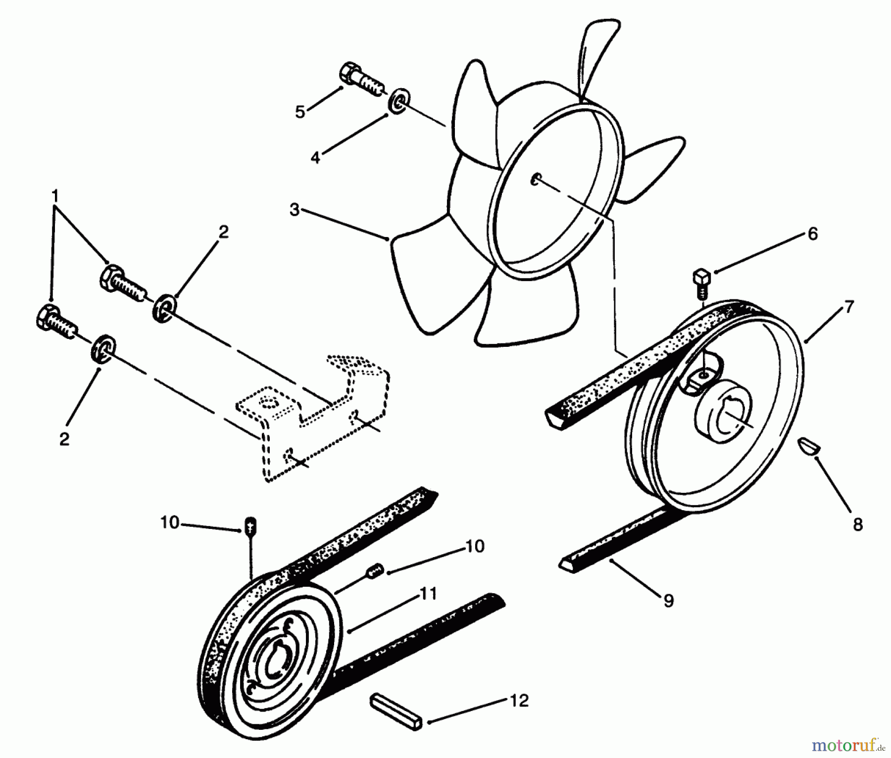 Toro Neu Mowers, Lawn & Garden Tractor Seite 1 73501 (520-H) - Toro 520-H Garden Tractor, 1994 (49000001-49999999) DRIVE BELT AND PULLEYS
