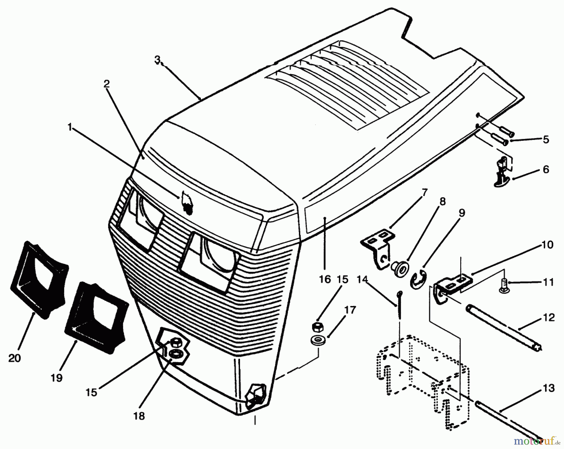  Toro Neu Mowers, Lawn & Garden Tractor Seite 1 73501 (520-H) - Toro 520-H Garden Tractor, 1996 (69000001-69999999) HOOD ASSEMBLY