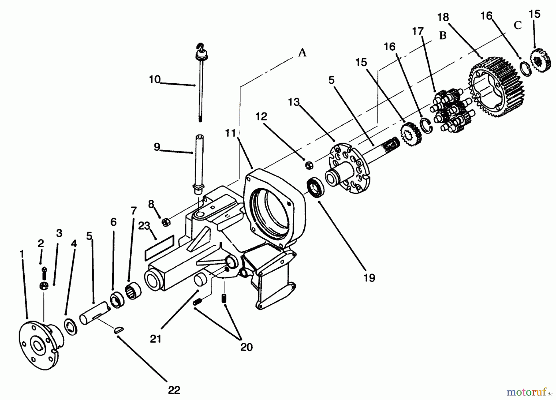Toro Neu Mowers, Lawn & Garden Tractor Seite 1 73501 (520-H) - Toro 520-H Garden Tractor, 1995 (59002869-59002946) TRANSAXLE ASSEMBLY #1