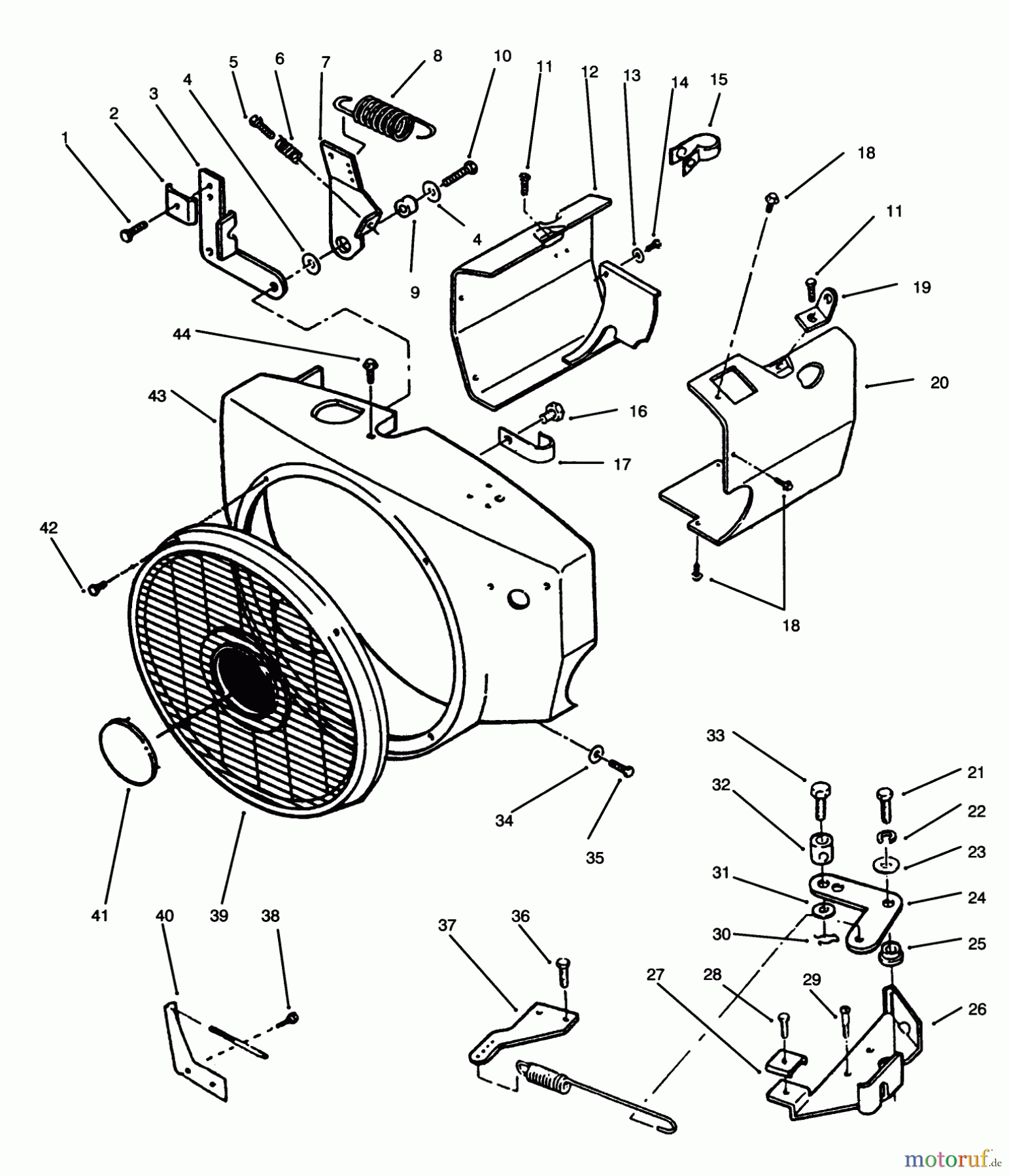  Toro Neu Mowers, Lawn & Garden Tractor Seite 1 73520 (520-H) - Toro 520-H Garden Tractor, 1994 (4900001-4999999) BLOWER HOUSING AND GOVERNOR