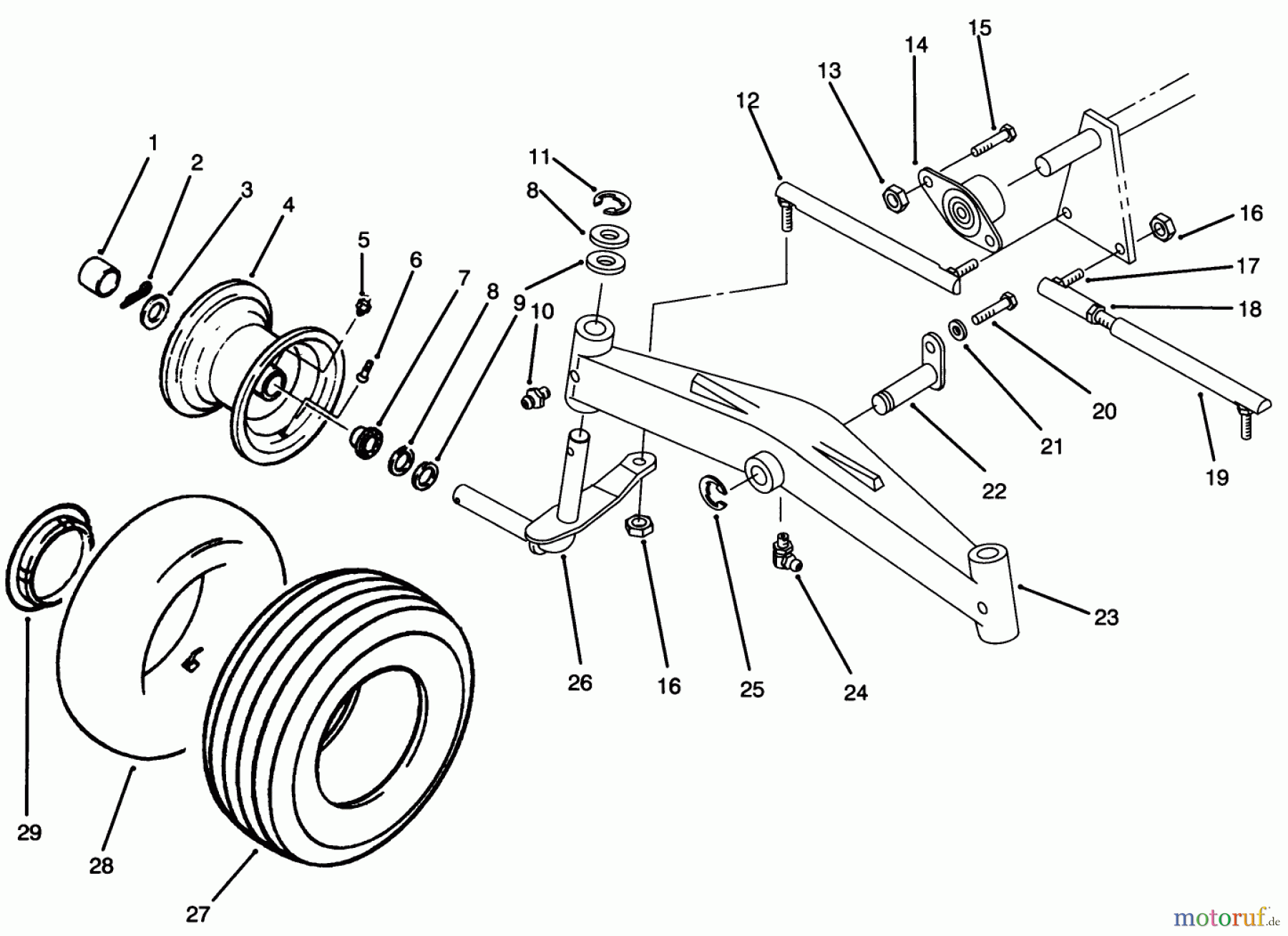  Toro Neu Mowers, Lawn & Garden Tractor Seite 1 73520 (520-H) - Toro 520-H Garden Tractor, 1994 (4900001-4999999) FRONT AXLE AND WHEEL ASSEMBLY