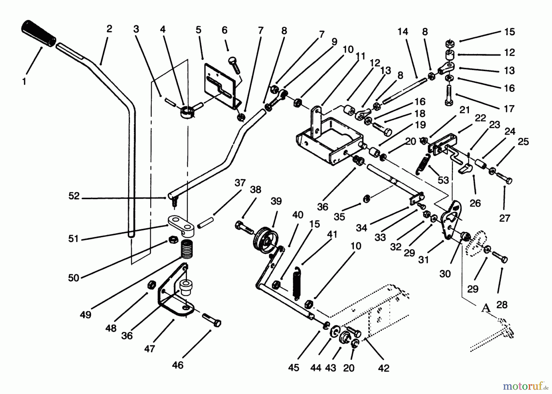 Toro Neu Mowers, Lawn & Garden Tractor Seite 1 73520 (520-H) - Toro 520-H Garden Tractor, 1995 (5900178-5999999) CLUTCH, BRAKE AND MOTION CONTROL LINKAGE