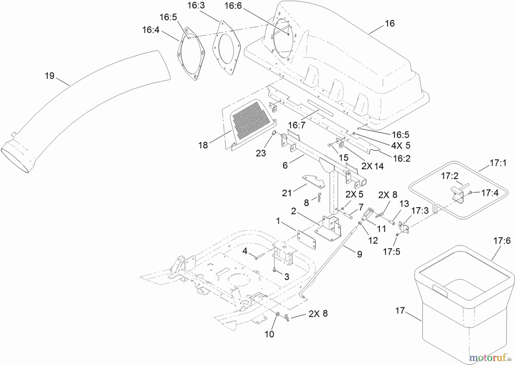 Toro Neu Accessories, Mower 79328 - Toro Bagger, TITAN ZX and MX Series Riding Mower, 2012 (SN 312000001-312999999) BAGGER ASSEMBLY