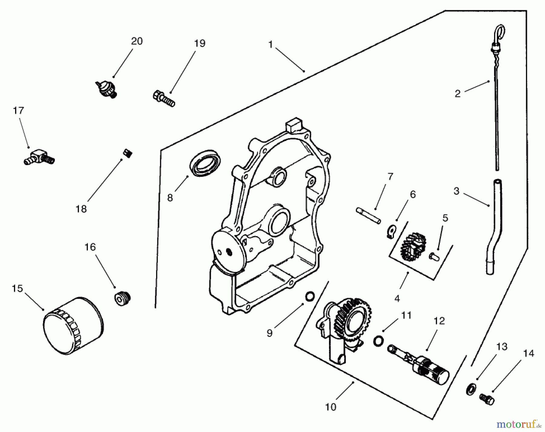 Toro Neu Mowers, Lawn & Garden Tractor Seite 1 73542 (520xi) - Toro 520xi Garden Tractor, 2003 (230000001-230999999) GROUP 3-OIL PAN/LUBRICATION ASSEMBLY