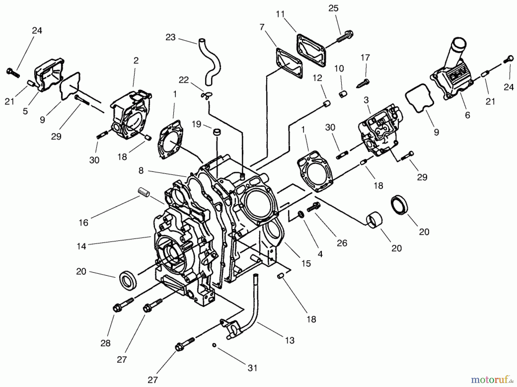  Toro Neu Mowers, Lawn & Garden Tractor Seite 1 73545 (520Lxi) - Toro 520Lxi Garden Tractor, 1998 (8900001-8999999) CRANKCASE ASSEMBLY