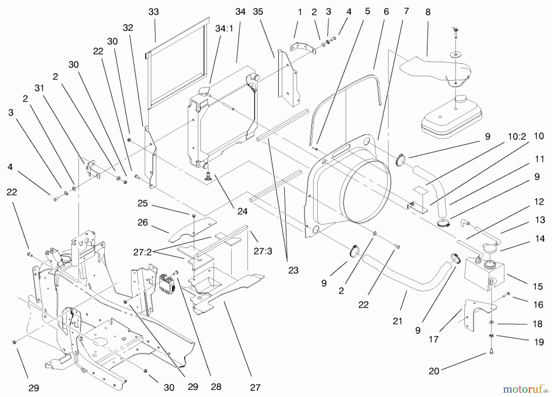 Toro Neu Mowers, Lawn & Garden Tractor Seite 1 73580 (520Lxi) - Toro 520Lxi Garden Tractor, 1999 (9900001-9999999) LIQUID COOLED GAS ENGINE ASSEMBLY #2
