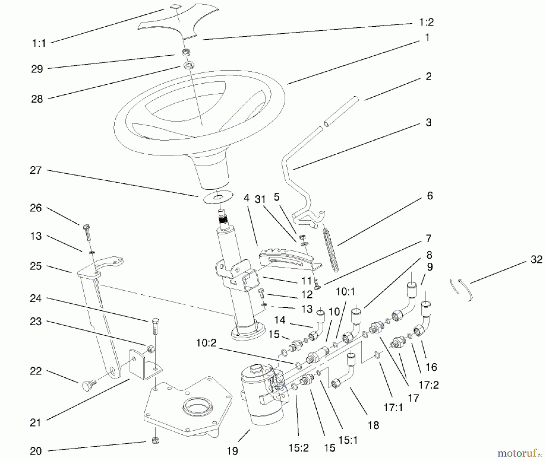 Toro Neu Mowers, Lawn & Garden Tractor Seite 1 73580 (520Lxi) - Toro 520Lxi Garden Tractor, 2000 (200000001-200999999) MANUAL STEERING & TILT ASSEMBLY
