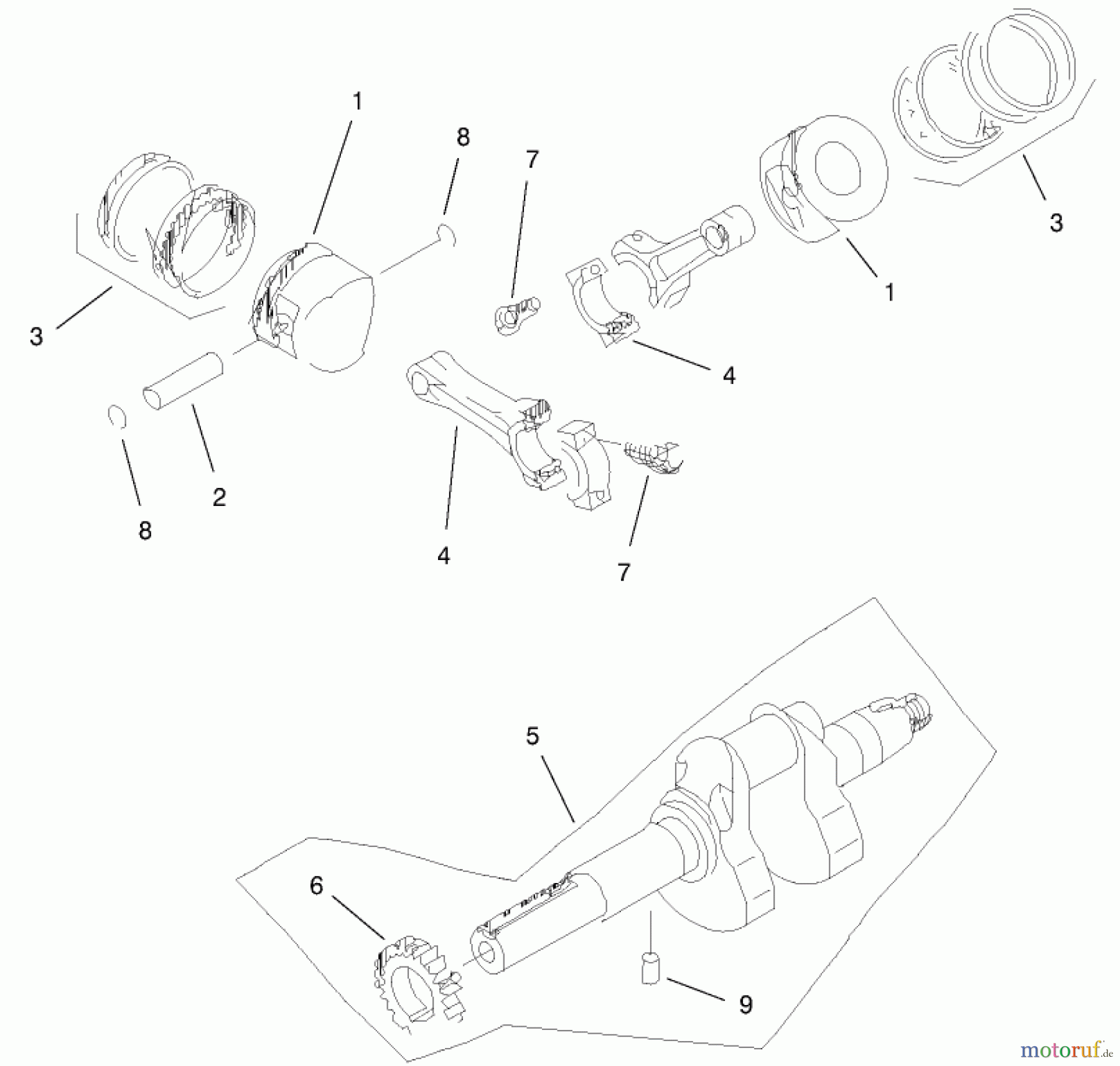 Toro Neu Mowers, Lawn & Garden Tractor Seite 1 73580 (520Lxi) - Toro 520Lxi Garden Tractor, 2000 (200000001-200999999) PISTON & CRANKSHAFT ASSEMBLY