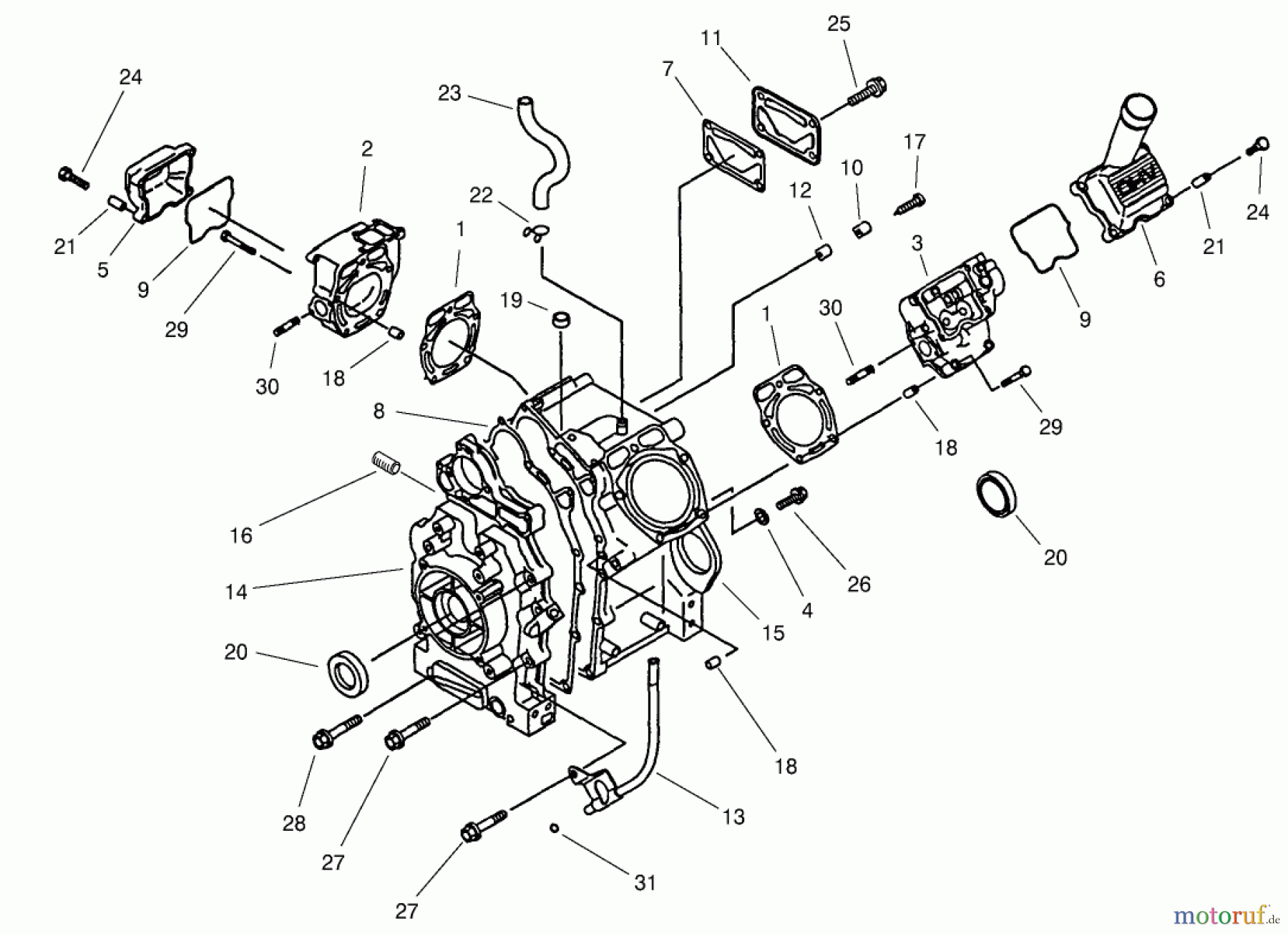  Toro Neu Mowers, Lawn & Garden Tractor Seite 1 73580 (520Lxi) - Toro 520Lxi Garden Tractor, 2001 (210000001-210999999) CRANKCASE ASSEMBLY