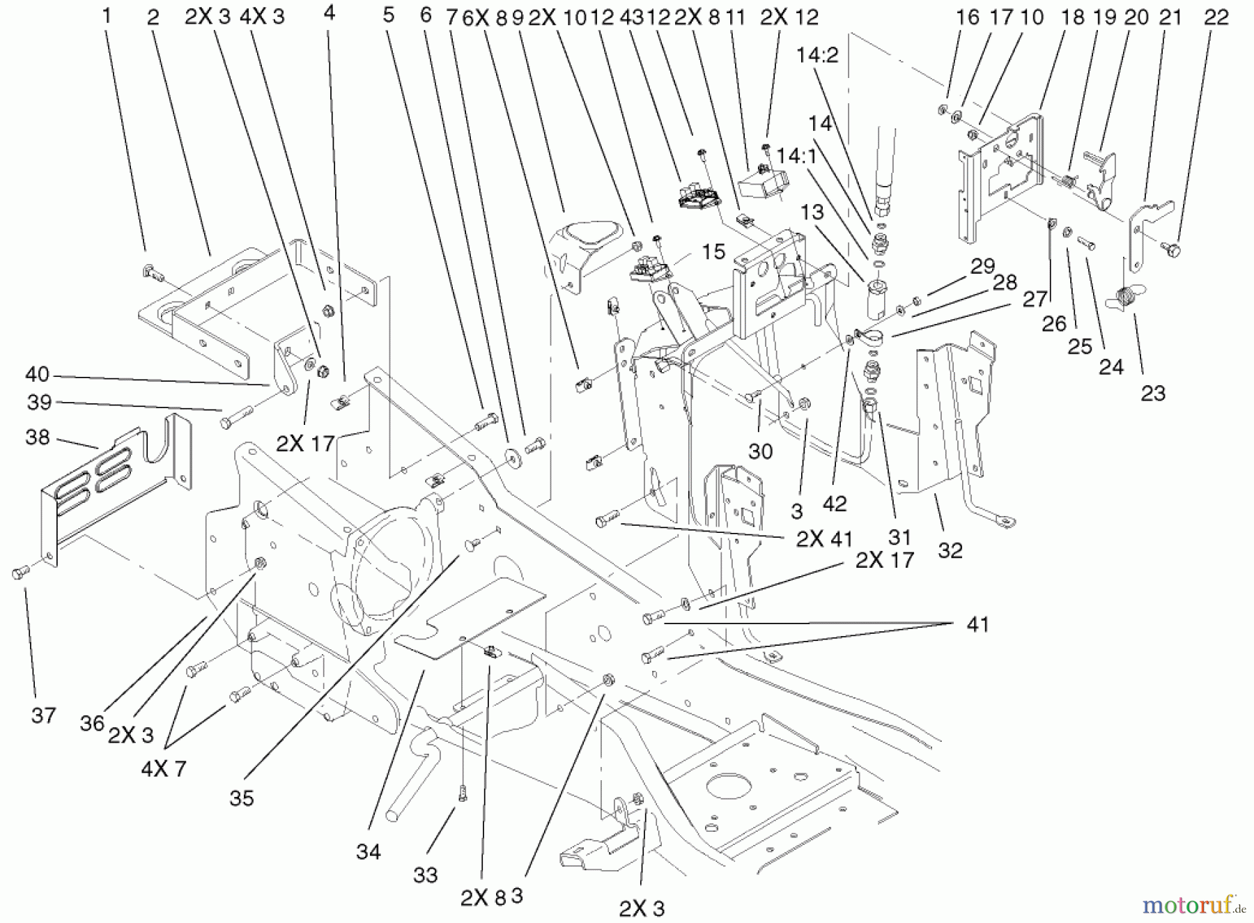 Toro Neu Mowers, Lawn & Garden Tractor Seite 1 73580 (520Lxi) - Toro 520Lxi Garden Tractor, 2001 (210000001-210999999) STEERING TOWER & FUEL TANK SUPPORTS ASSEMBLY